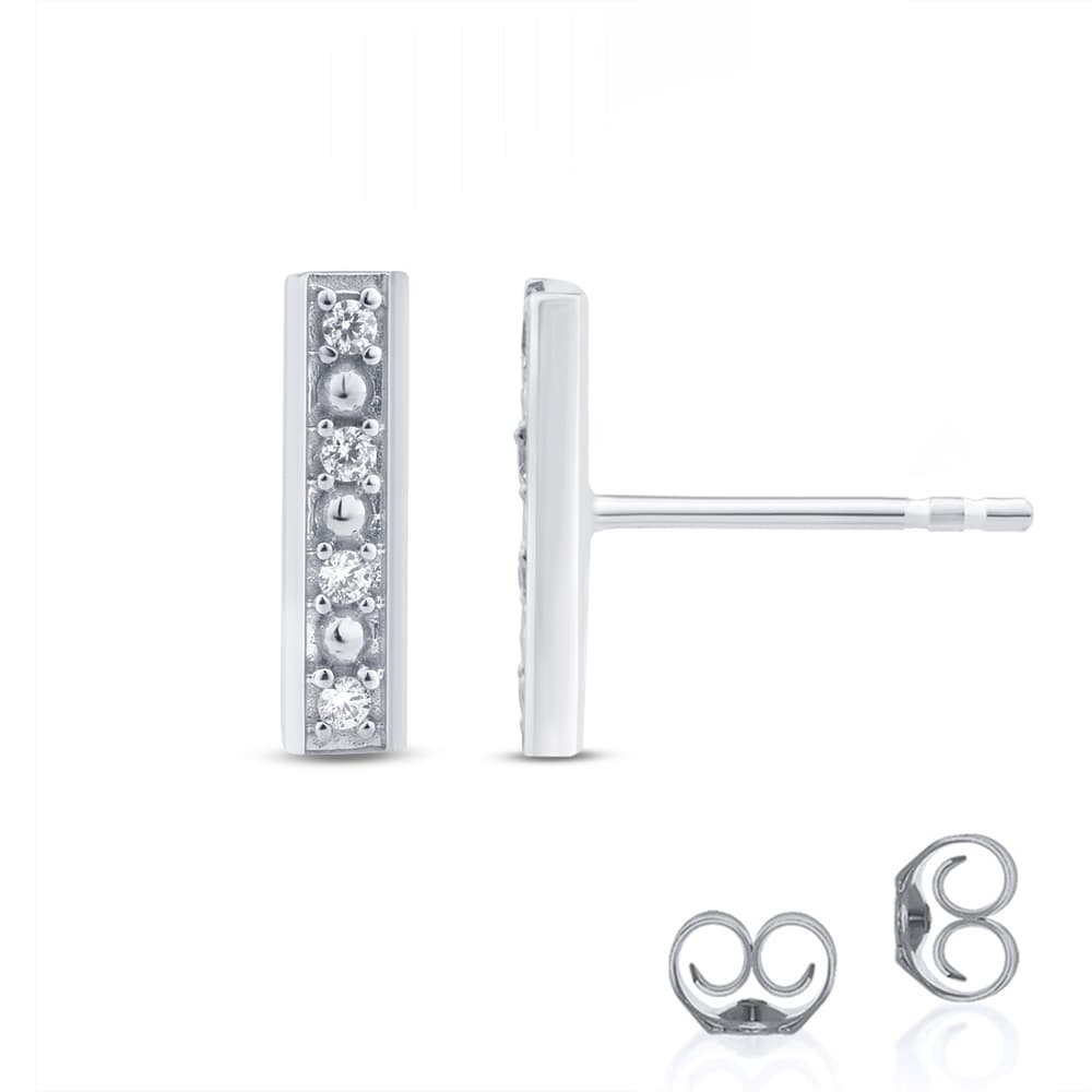 Dainty Sterling Silver Diamond Accent Bar Earrings | Sterling Silver Gold 1/10 ct. tw.