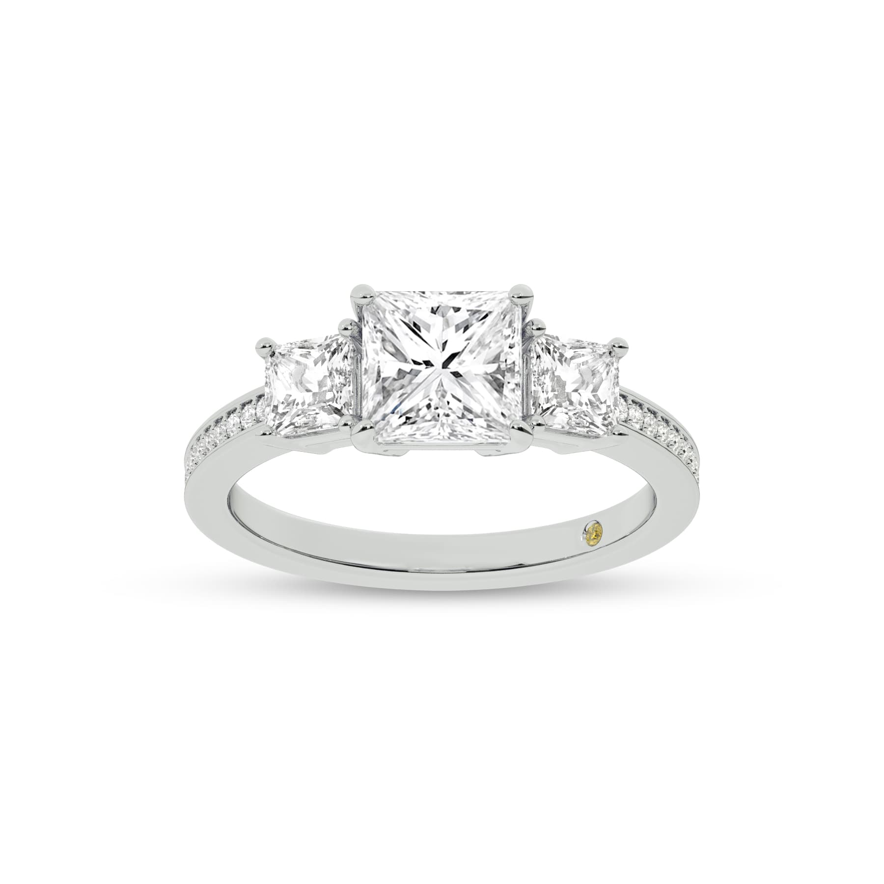 Pisa Pavé Set Princess Cut Three Stone Lab Diamond Engagement Ring | 18K White Gold 4 3/4 CT. TW.