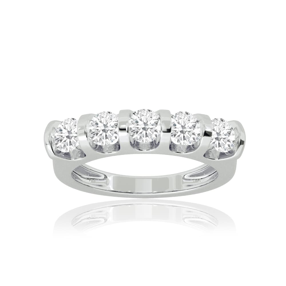 Bali White Gold Bar Set Lab Grown Five Stone Diamond Ring