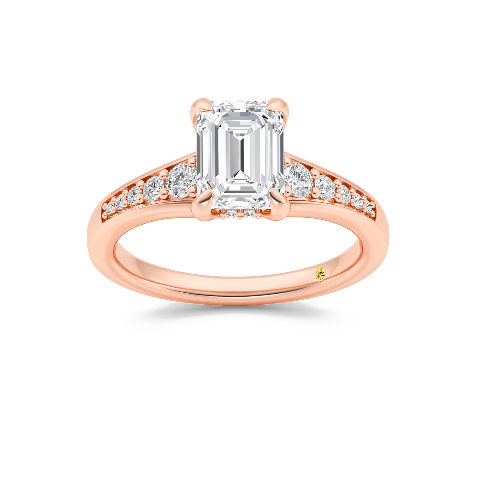 Bloom Tapered Pavé Set Hidden Halo Emerald Cut Lab Grown Diamond Engagement Ring