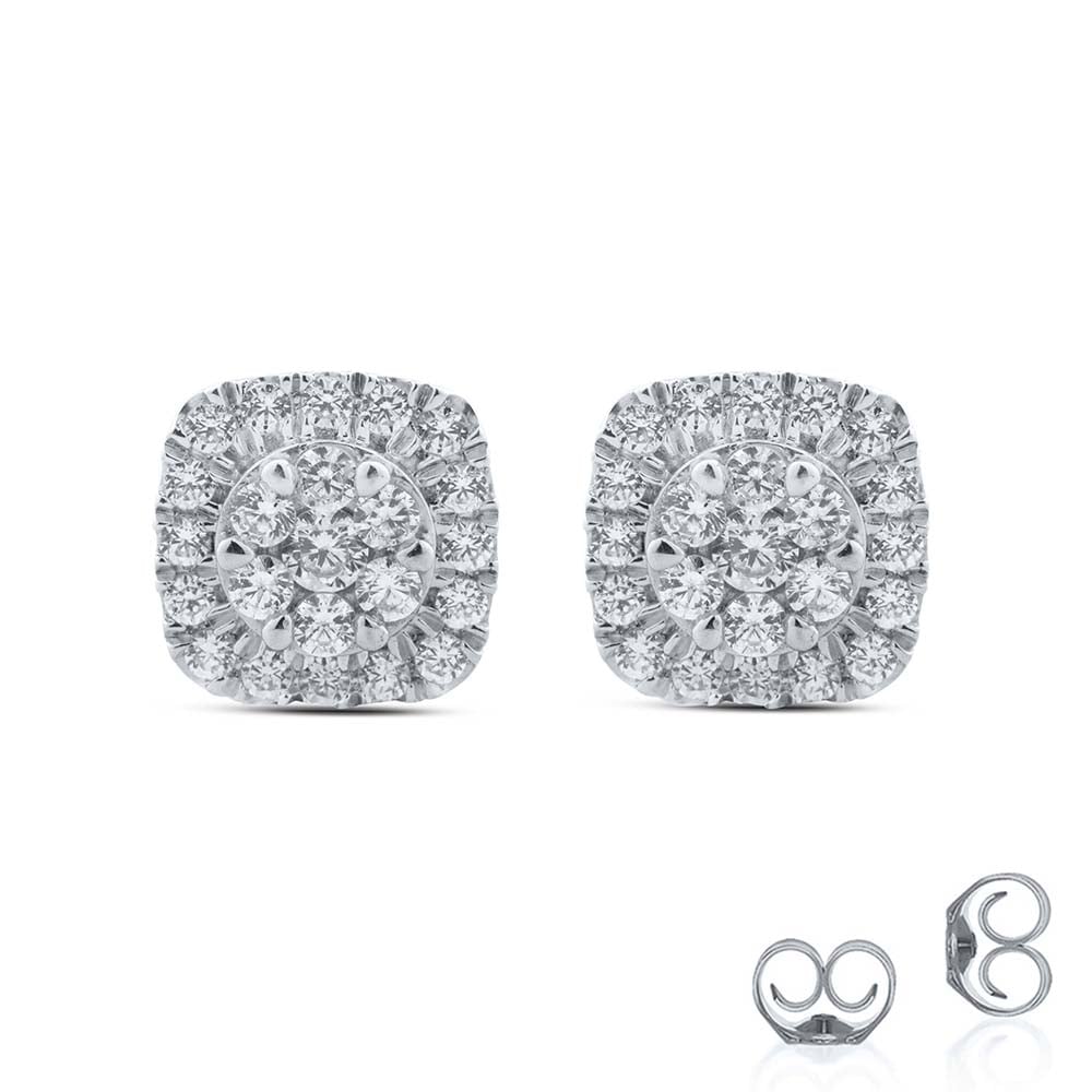 Cushion Shaped White Gold Cluster Diamond Earring