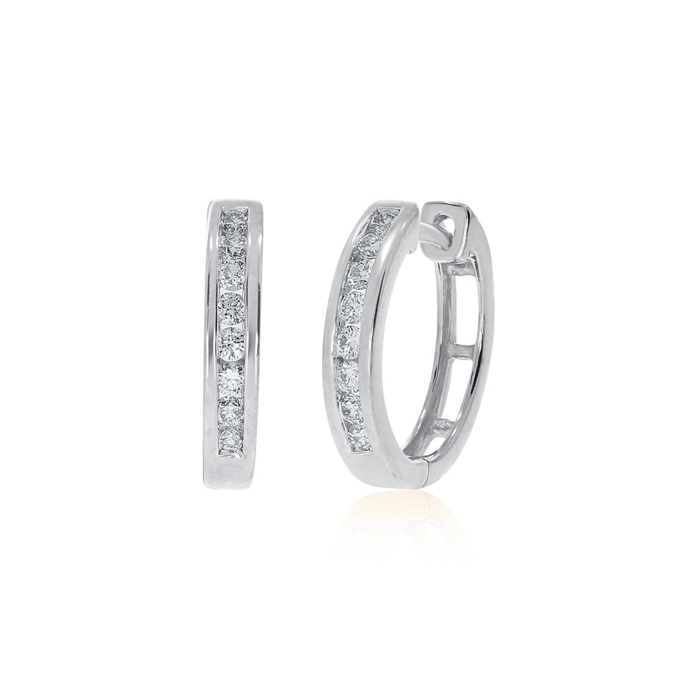 Lab Grown White Gold Channel Set Diamond Huggie Earrings