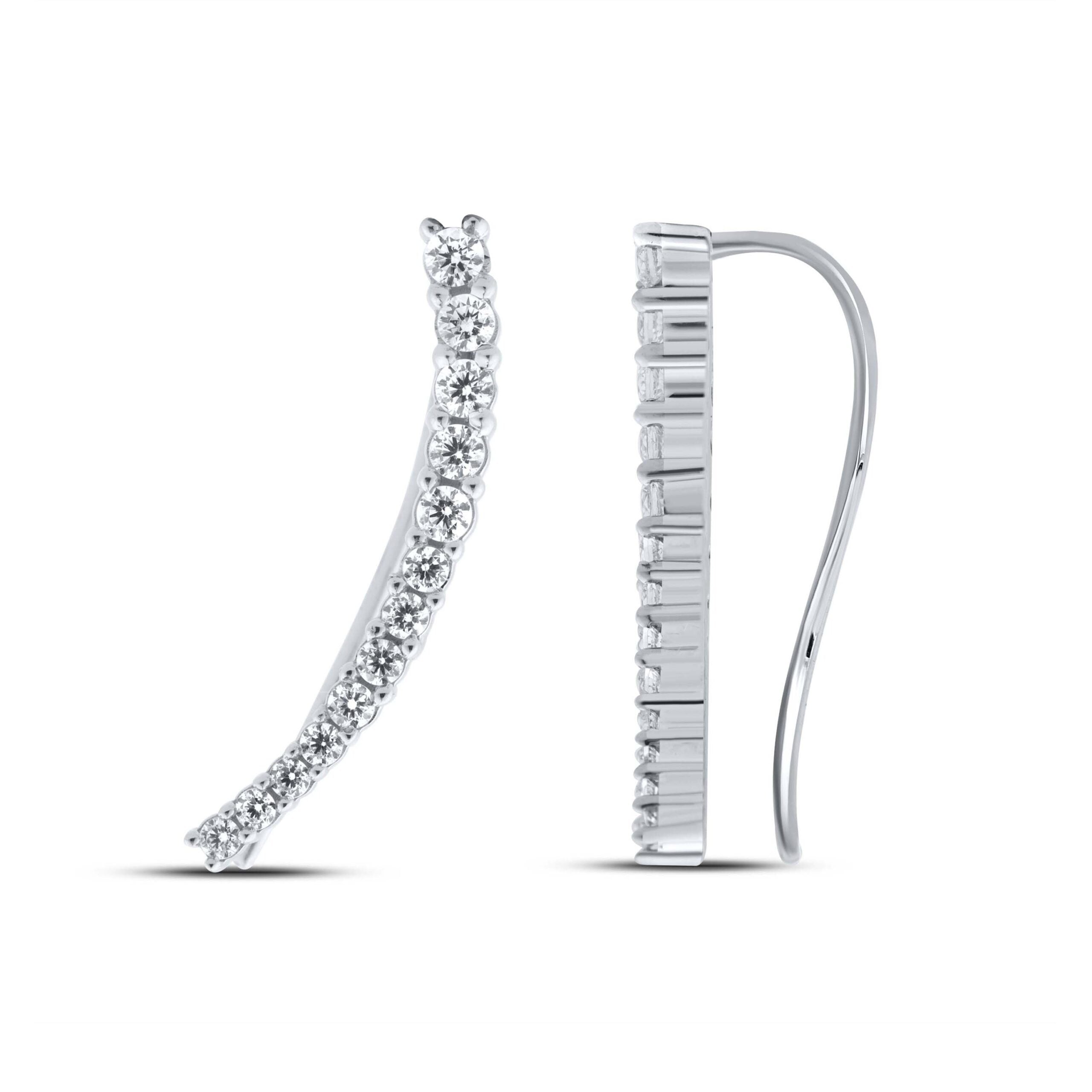 Graduating Sterling Silver Lab Diamond Crawler Earrings