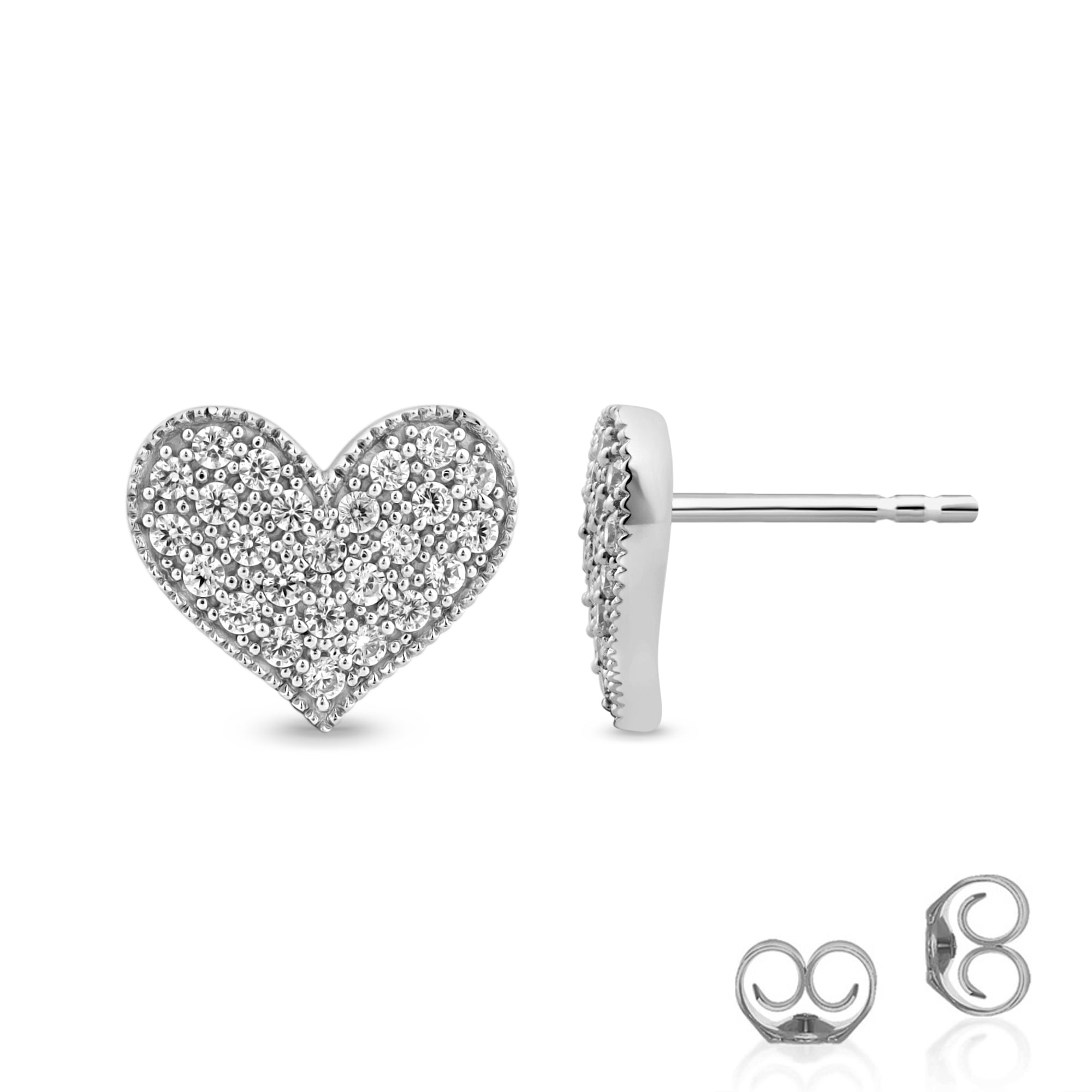 Milgrain Edged White Gold Diamond Heart Earrings