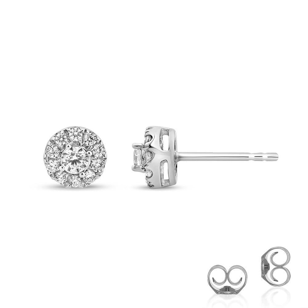 Lab Made Halo Diamond Stud White Gold Earrings