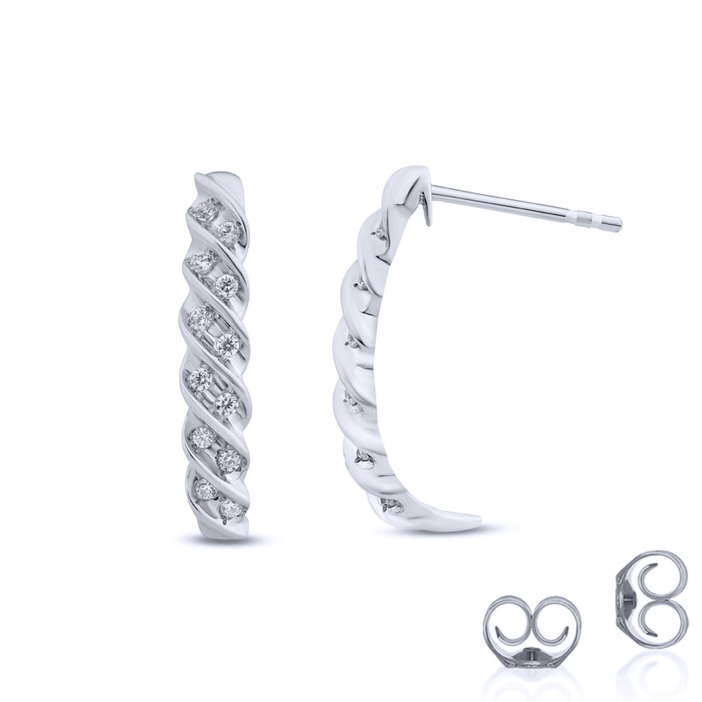 J-Hoop Diamond Spiral Earrings