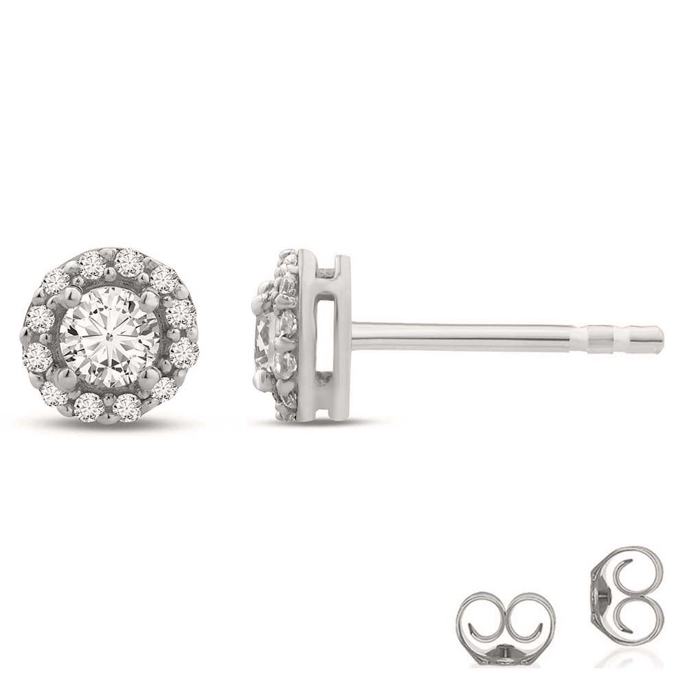 Lab Grown White Gold Halo Diamond Stud Earrings