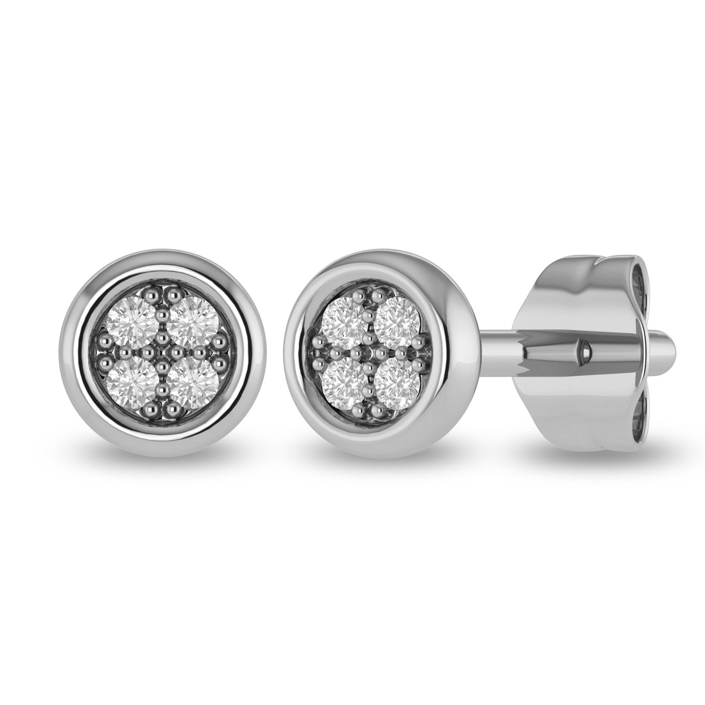 Bezel Set White Gold Cluster Diamond Stud Earrings