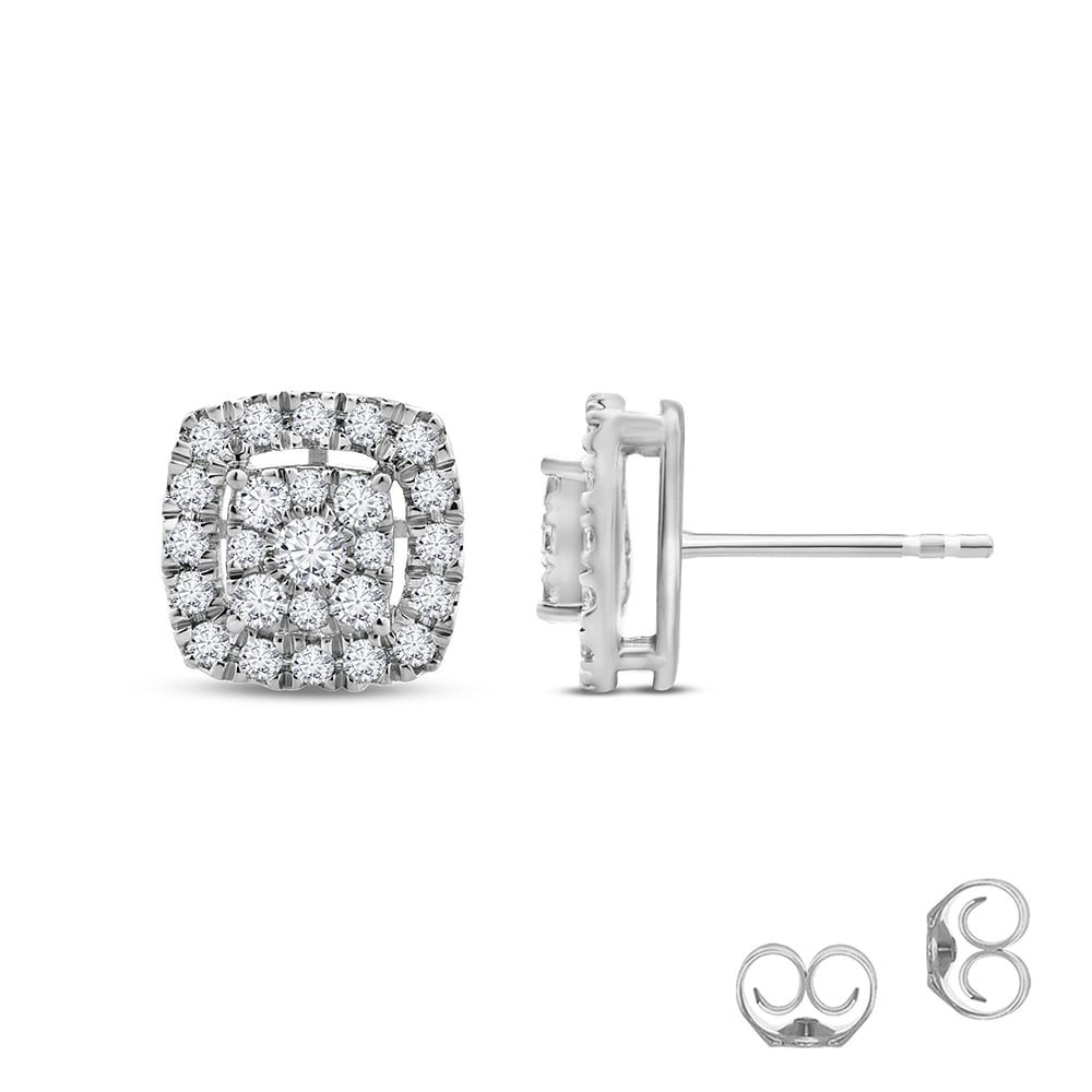 Cluster White Gold Cushion Lab Created Diamond Stud Earrings
