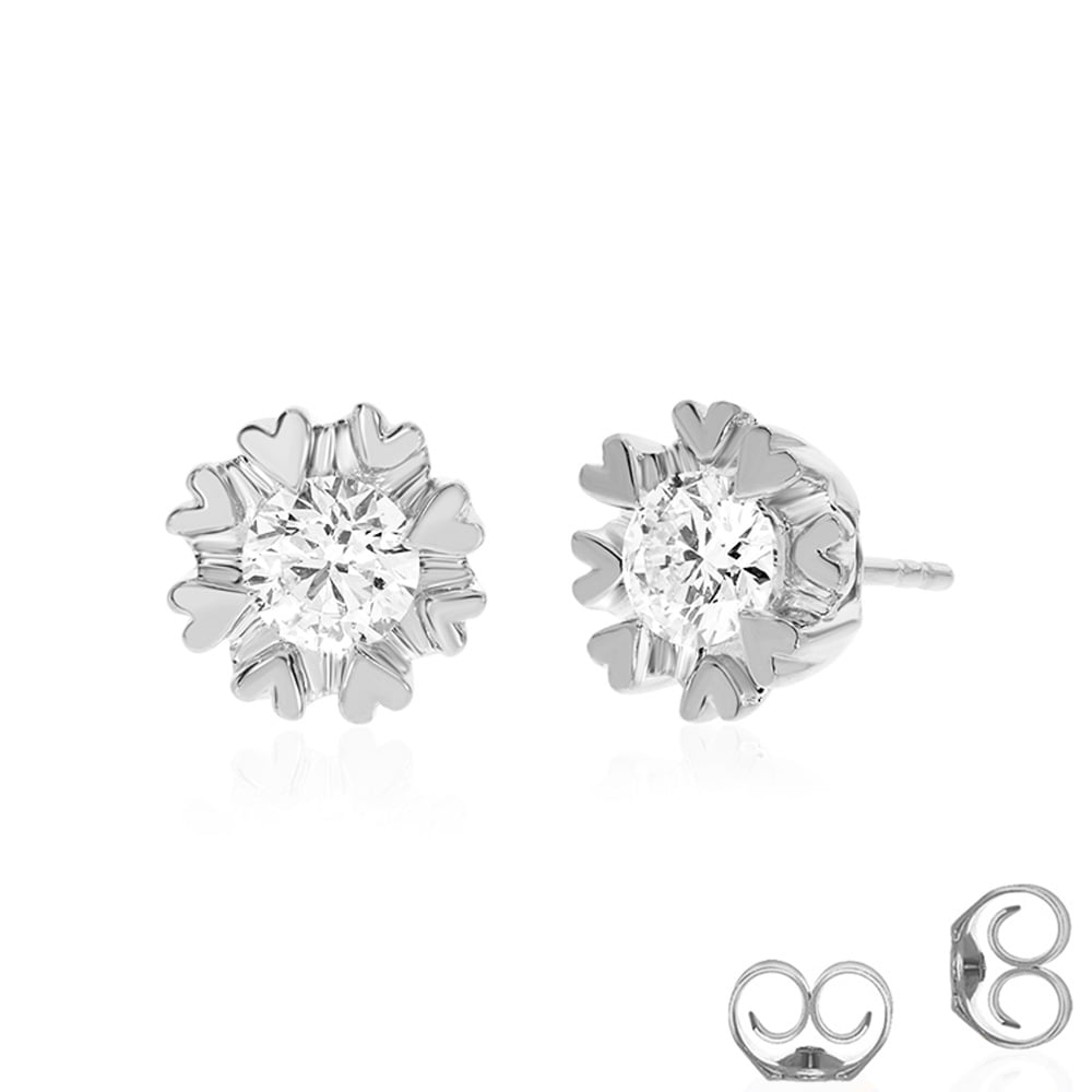 Certified Heart Prong Lab Diamond Stud Earrings