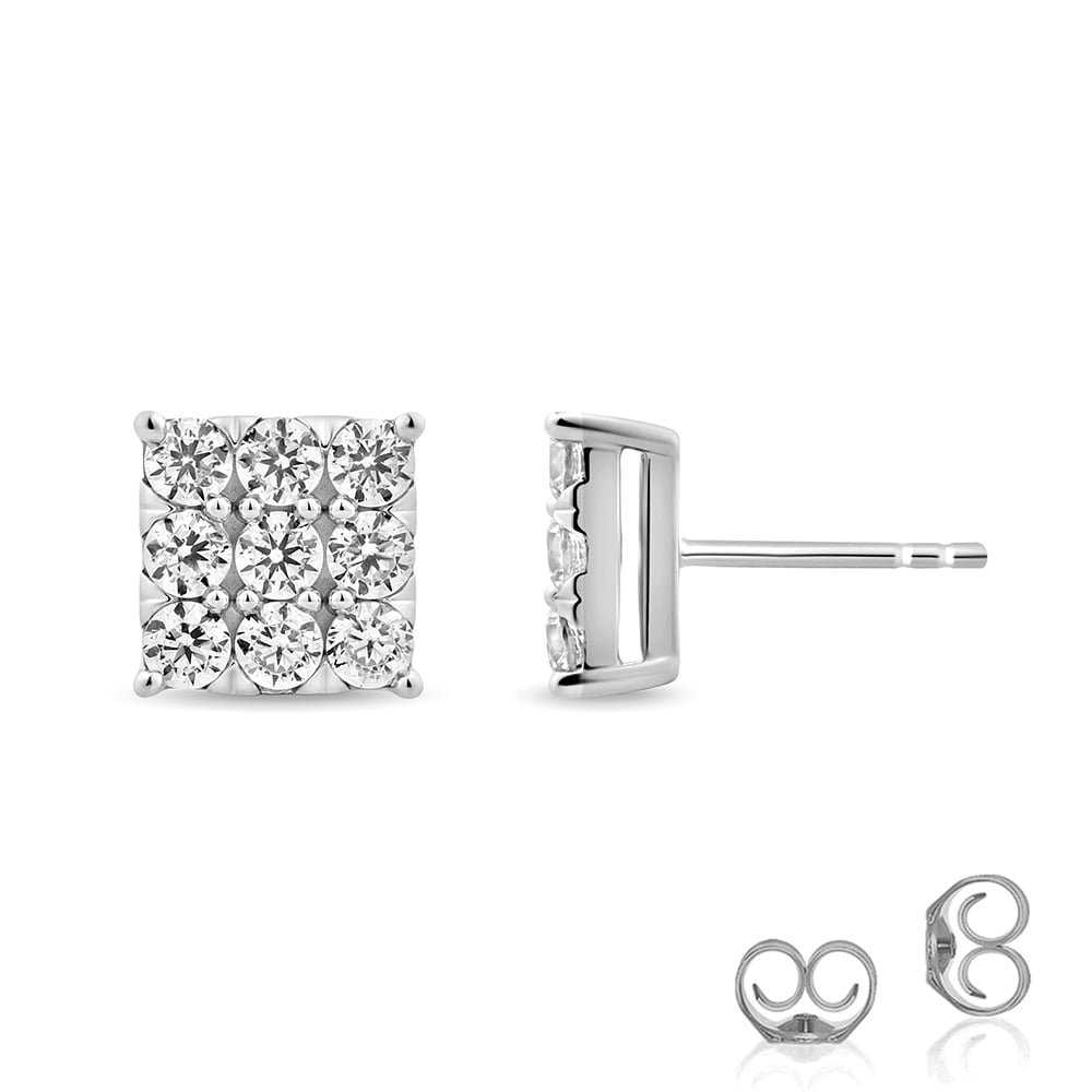 Definitive White Gold Square Shaped Diamond Stud Earrings
