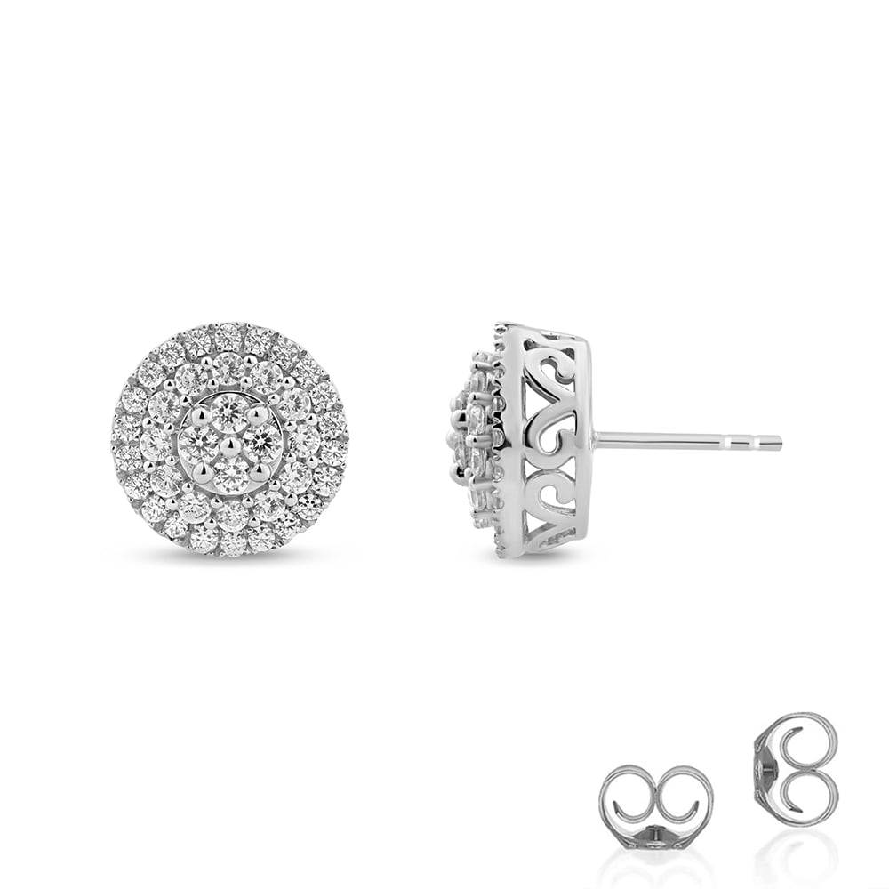 Double Halo White Gold Cluster Lab Diamond Stud Earrings