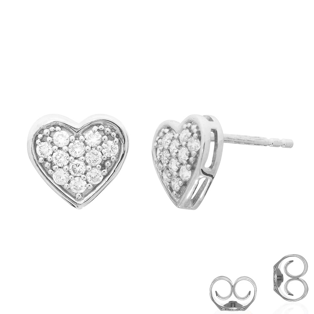 Sterling Silver Lab Grown Diamond Cluster Heart Earrings