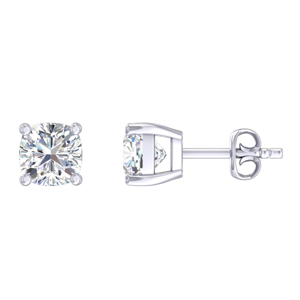 Certified Lab Grown Four Prong Cushion Cut Diamond Stud Earring