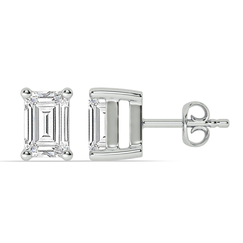 Certified Lab Grown Four Prong Emerald Cut Diamond Stud Earring