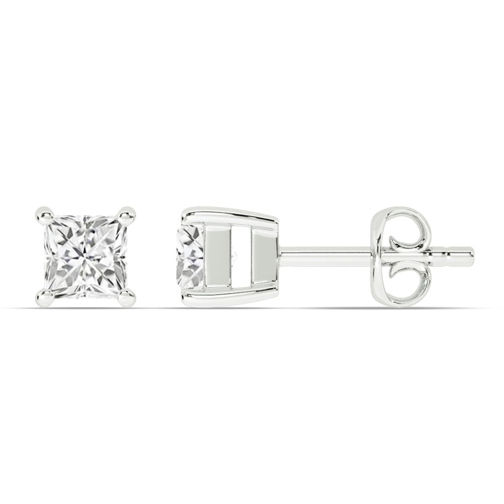 Certified Lab Grown Four Prong Princess Cut Diamond Stud Earring
