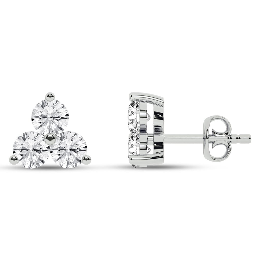 Triangular Shaped White Gold Lab Grown Three Stone Diamond Earrings