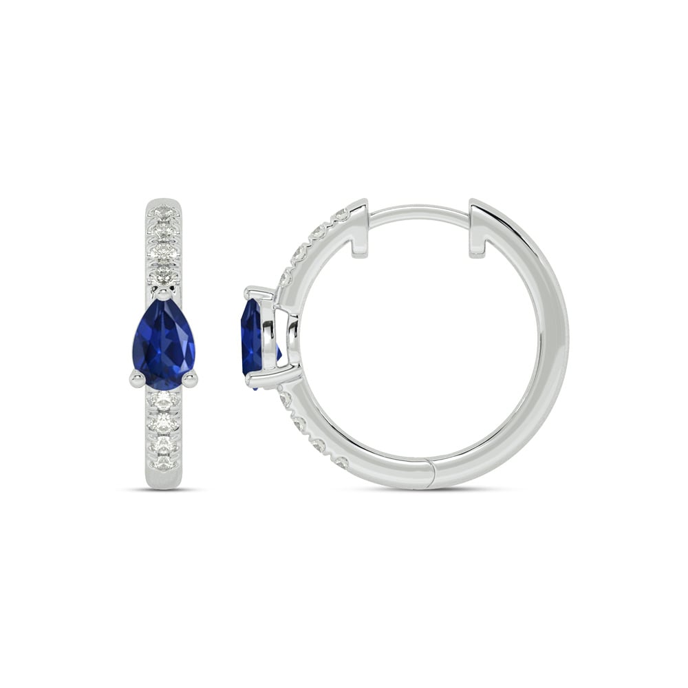 Celestial Tear Drop Lab Grown Diamond and Sapphire Huggie Earrings