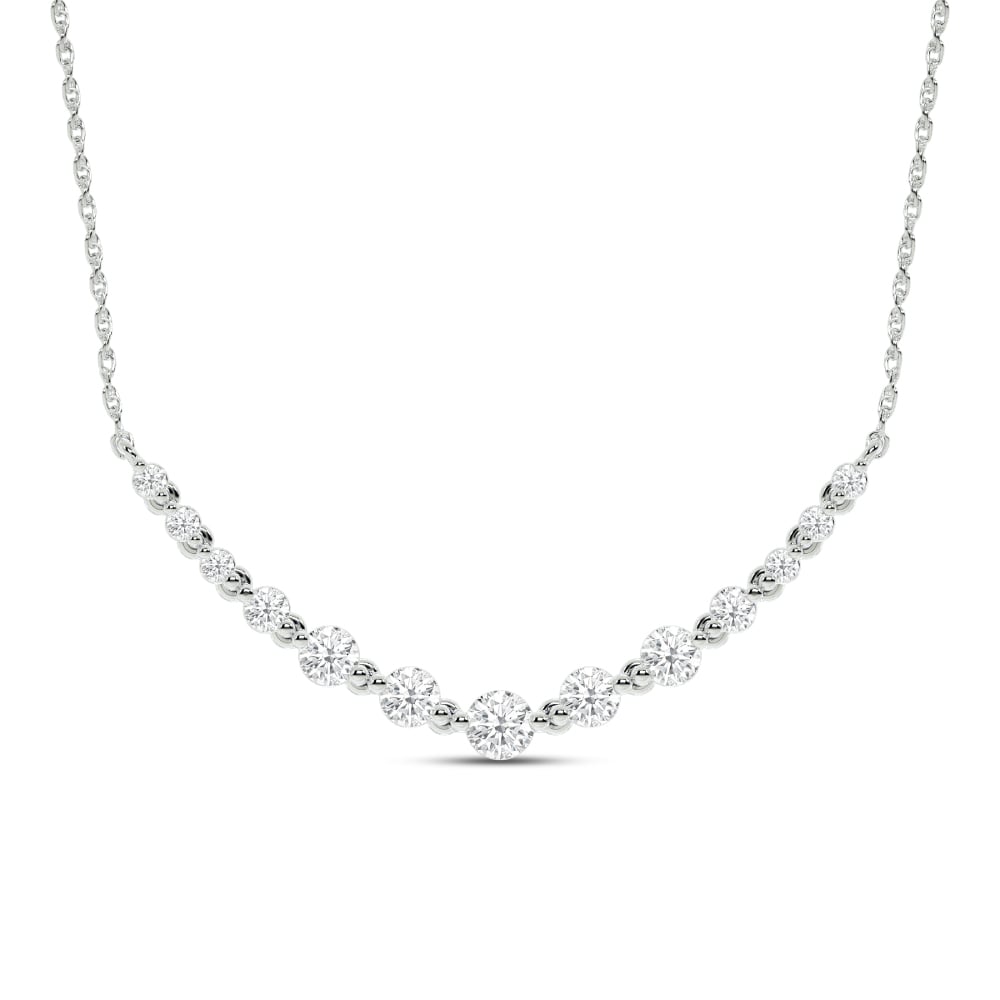 Graduating Curved White Gold Lab Grown Diamond Bar Necklace