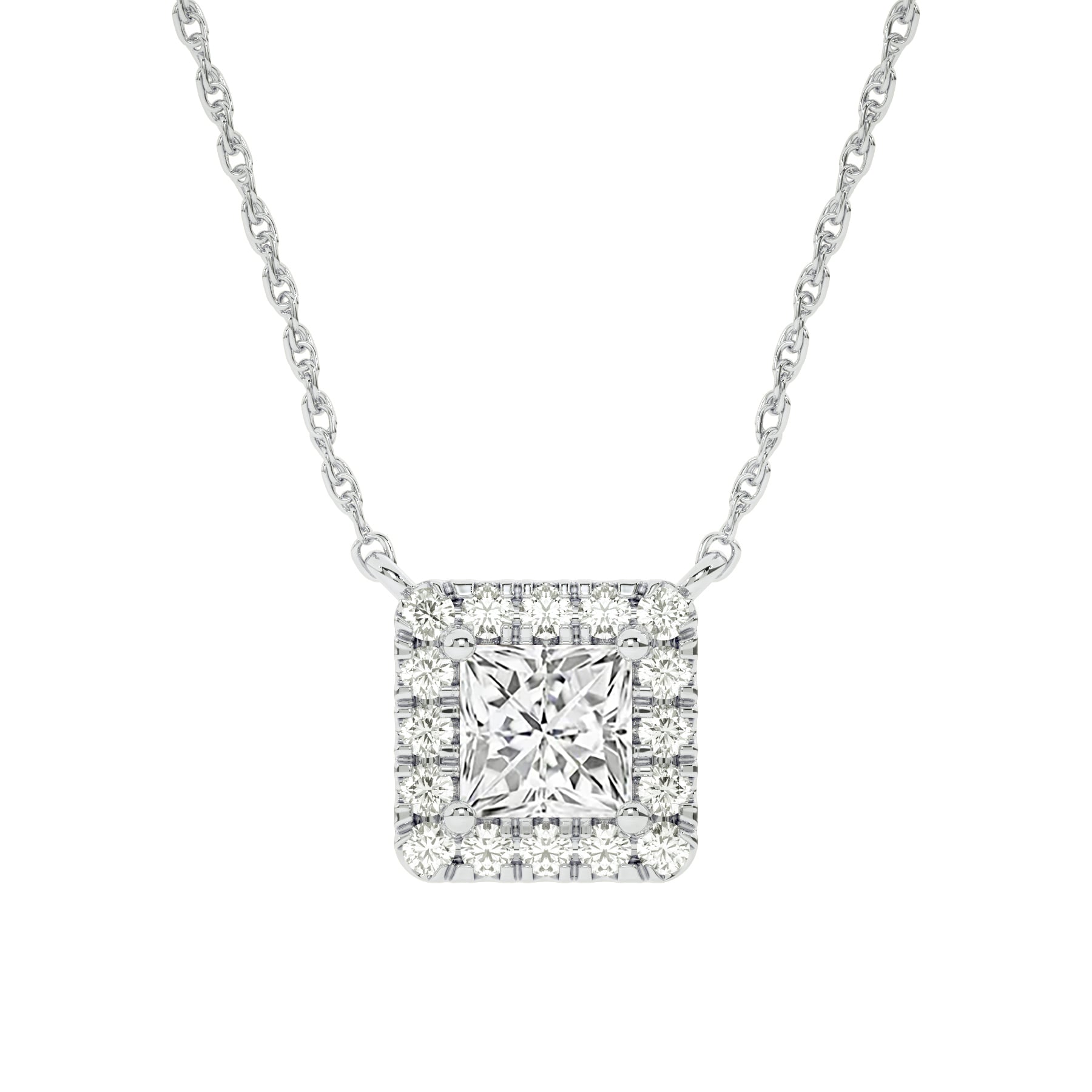 Dainty Lab Grown Diamond Regal Halo Necklace