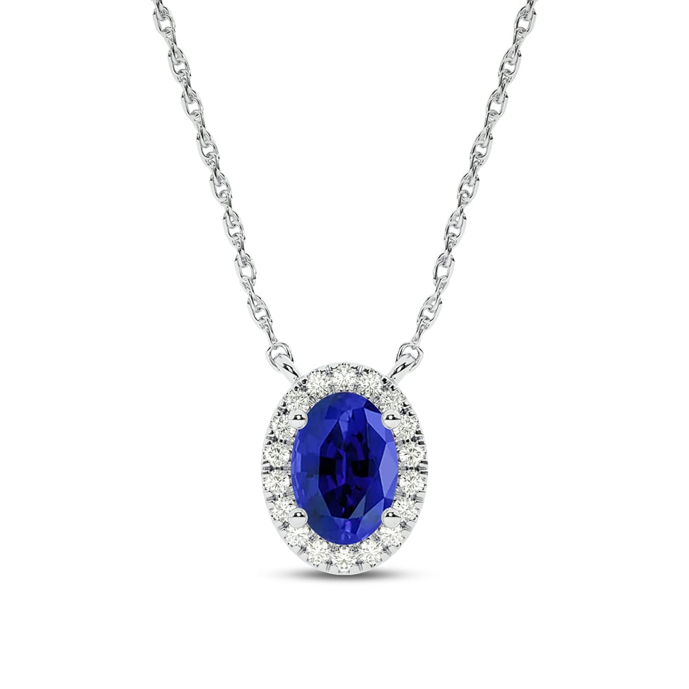 Dainty Lab Created Sapphire Whisper Halo Diamond Necklace