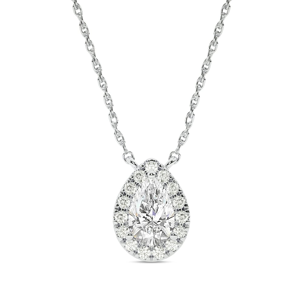 Opulent Lab Grown Diamond Teardrop Halo Necklace