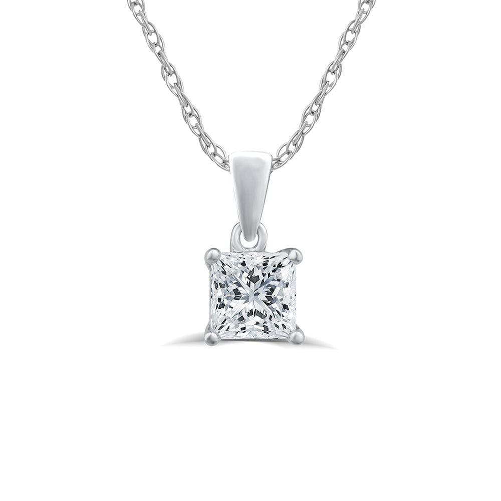 Lab Grown Princess Cut GH SI Solitaire Diamond Necklace