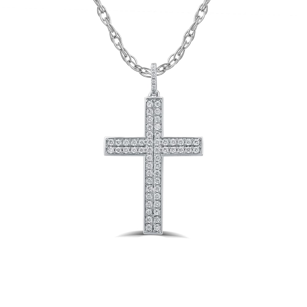 Double Row Lab Grown Diamond Cross Necklace