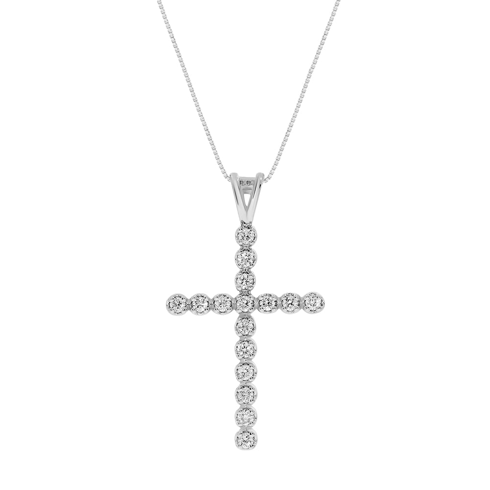 Extravagant Sterling Silver Lab Grown Diamond Cross Necklace