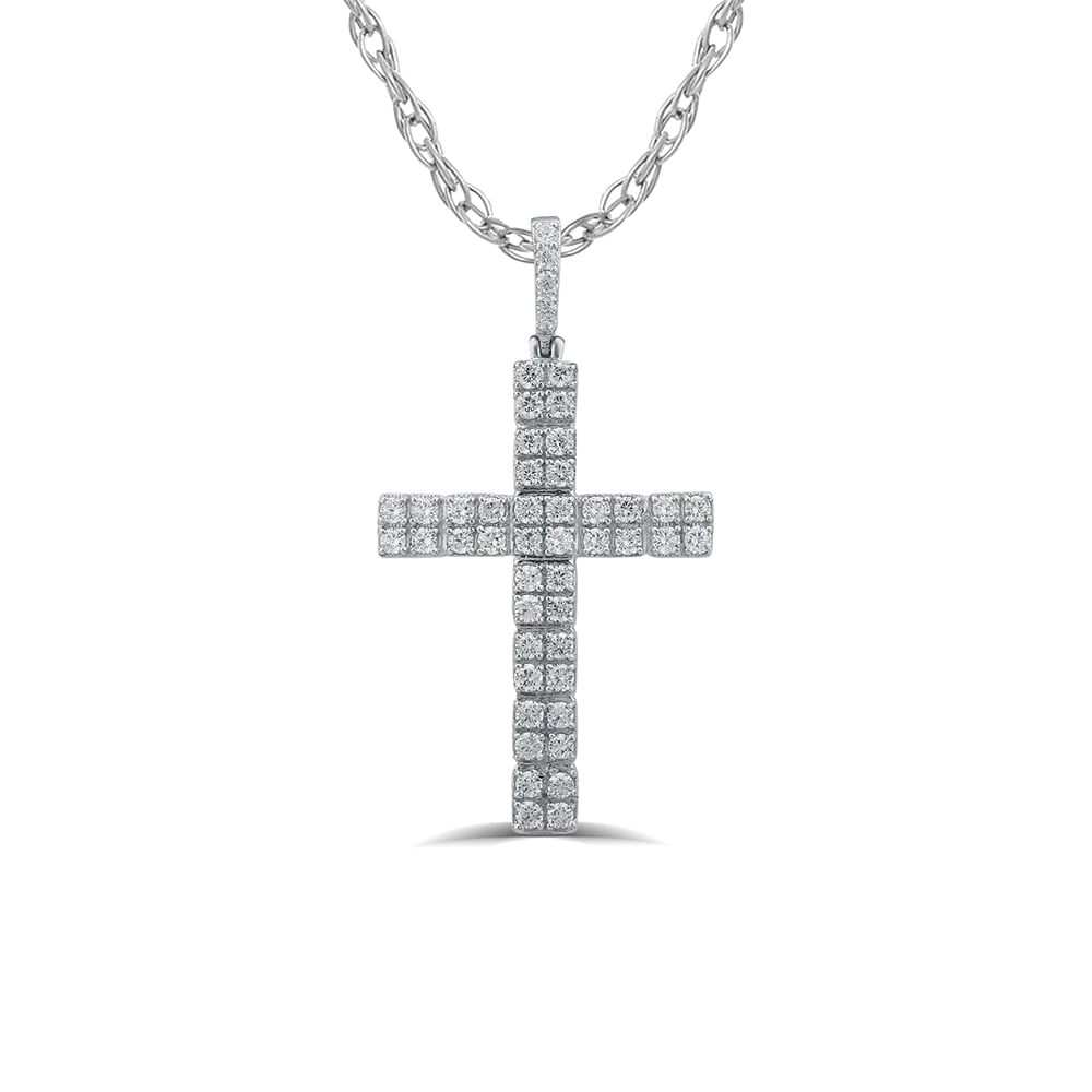 Lab Created Double Row Diamond Cross Necklace