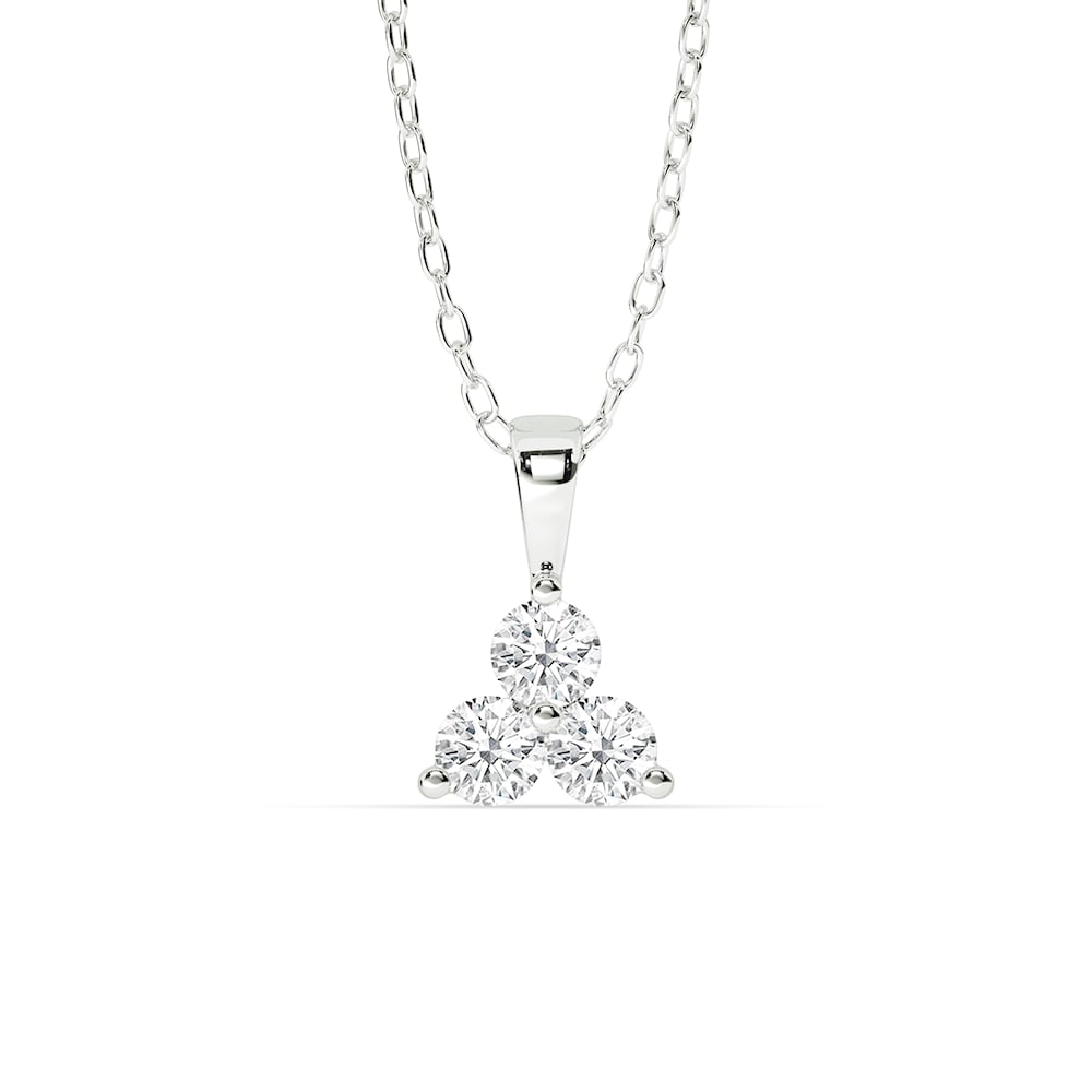 Triangular Shaped White Gold Lab Grown Three Stone Diamond Necklace