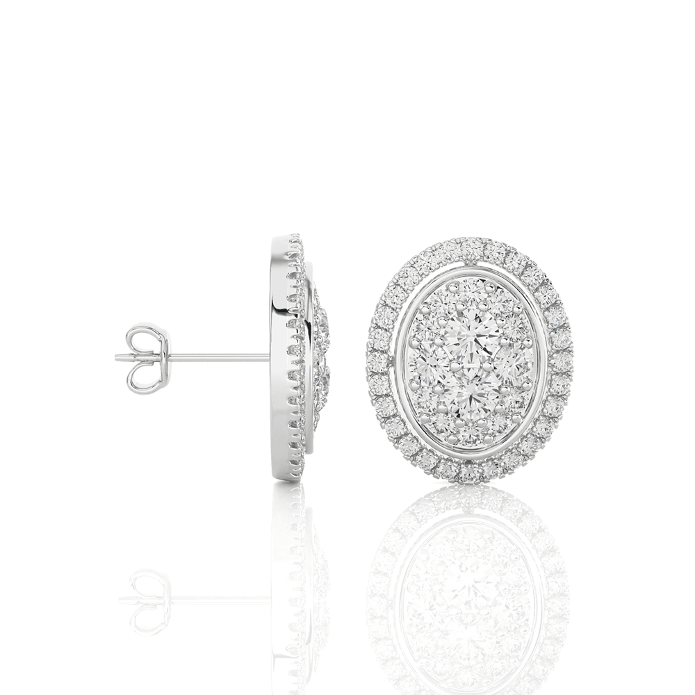 Lab Grown Diamond Halo Cluster Stud Earring |White Gold 1 ct.tw.