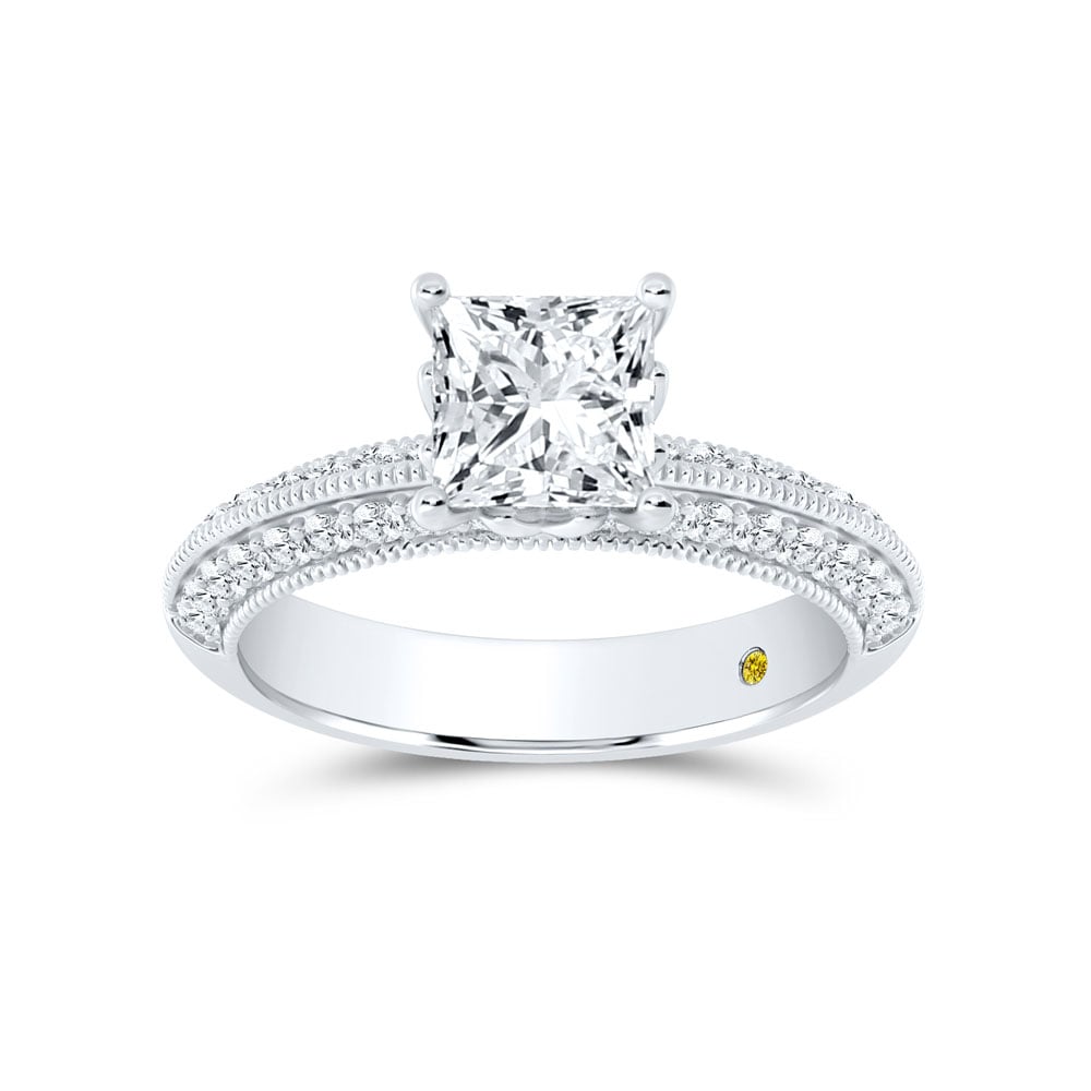 Aether Vintage Inspired Lotus Basket Princess Cut Lab Diamond Engagement Ring