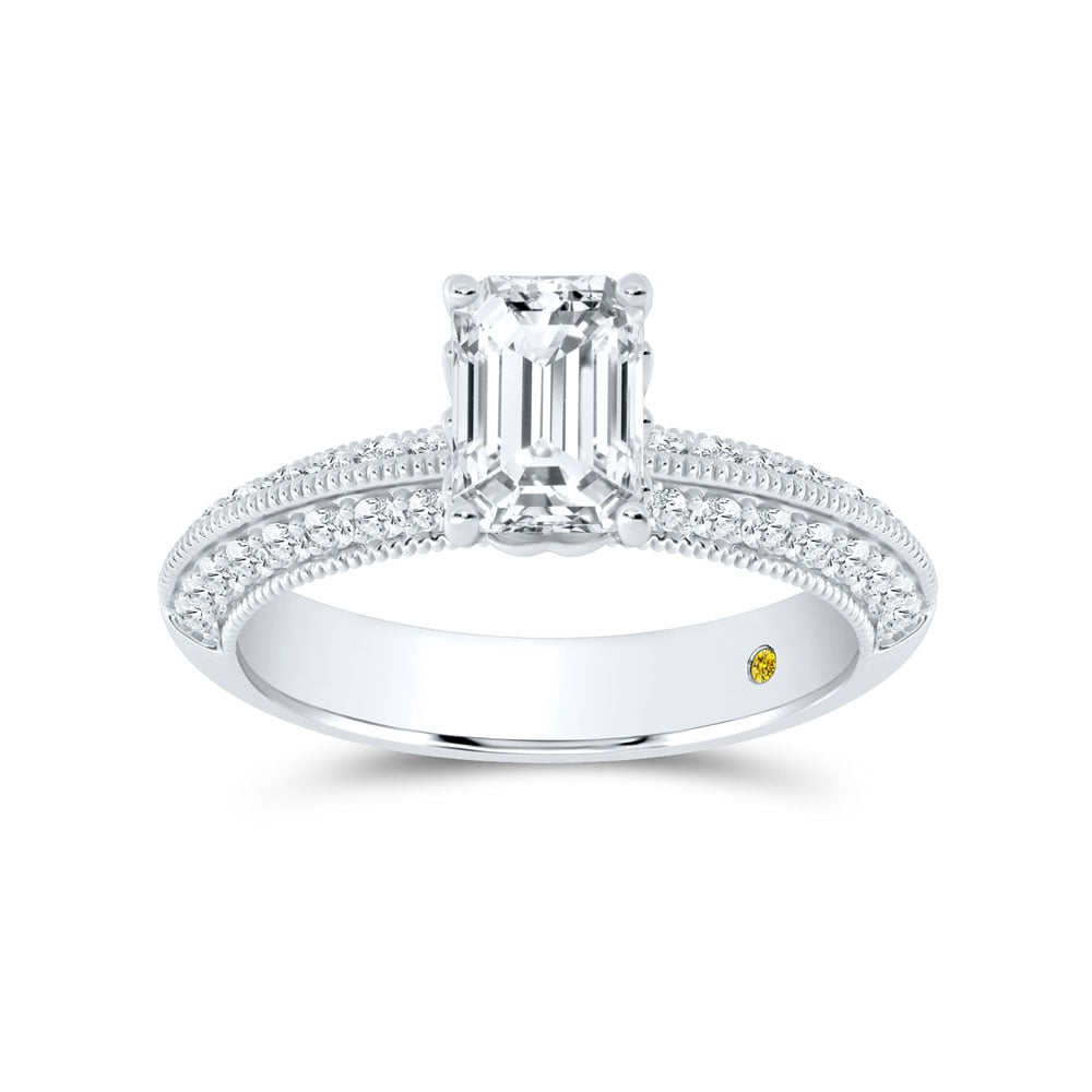 Aether Vintage Inspired Lotus Basket Emerald Cut Lab Diamond Engagement Ring