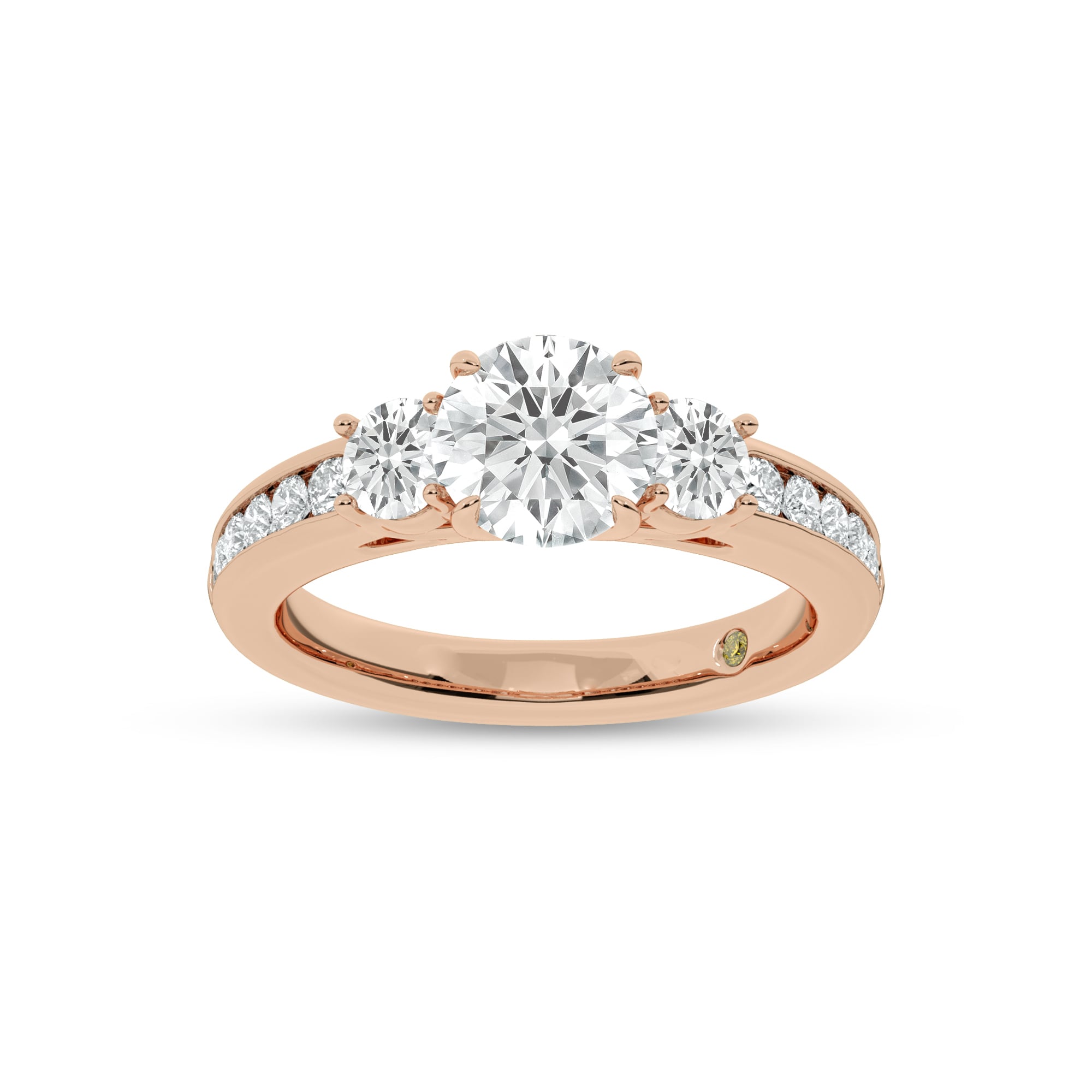 Aura Channel Set Half Coverage Three Stone Round Lab Grown Diamond Engagement Ring