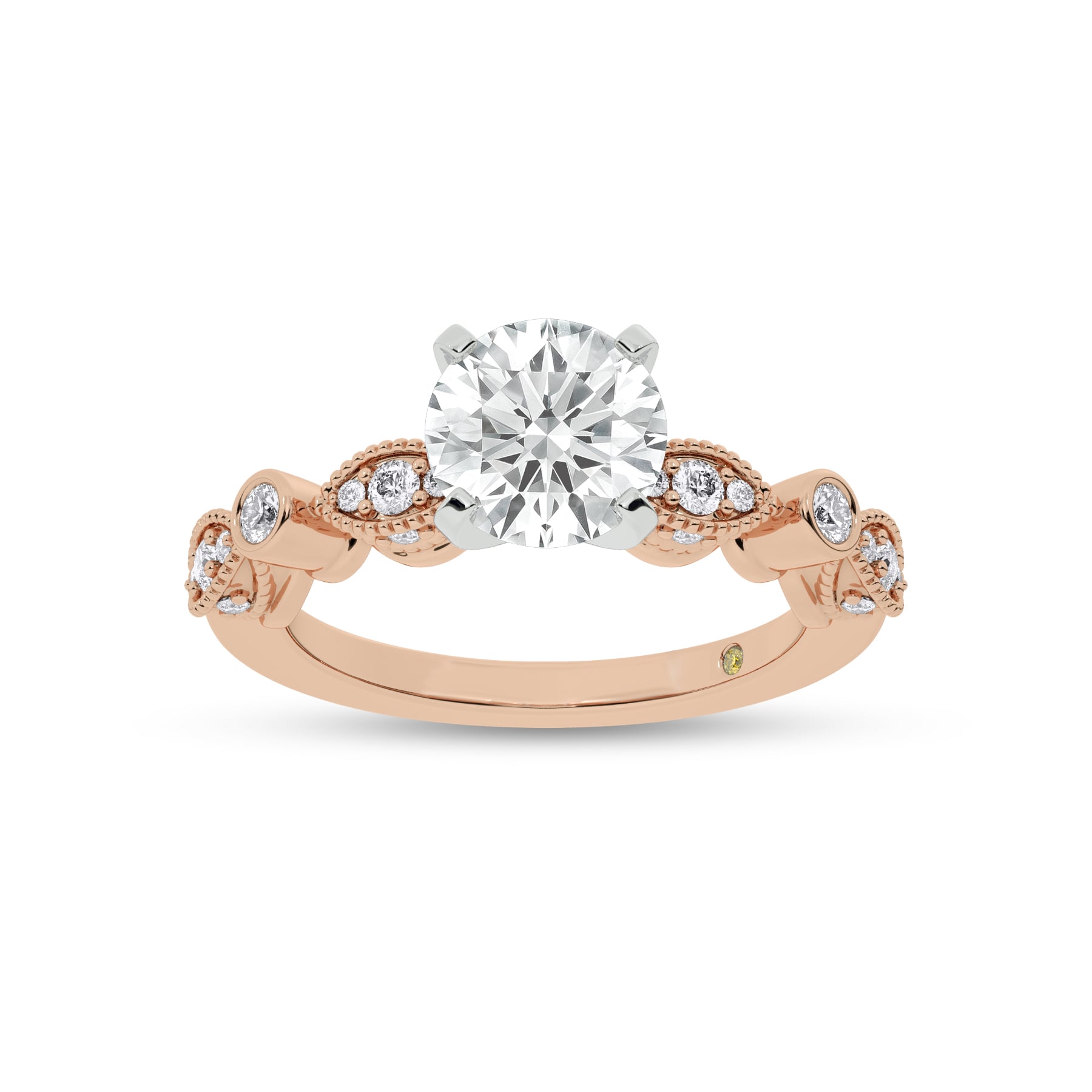 Arcan Vintage Inspired Bezel and Pavé Set Round Lab Diamond Engagement Ring