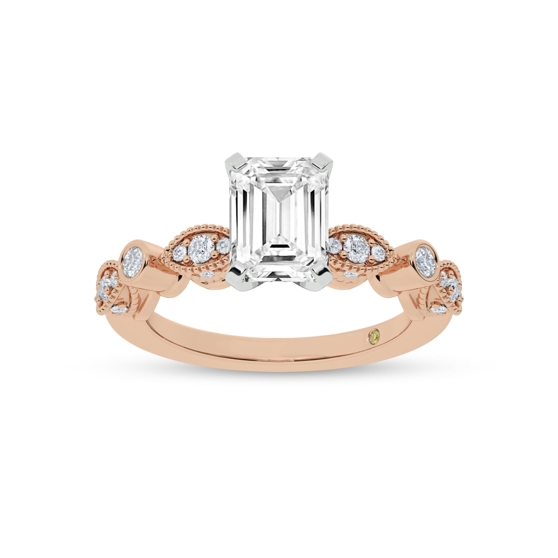 Arcan Vintage Inspired Bezel and Pavé Set Emerald Cut Lab Diamond Engagement Ring