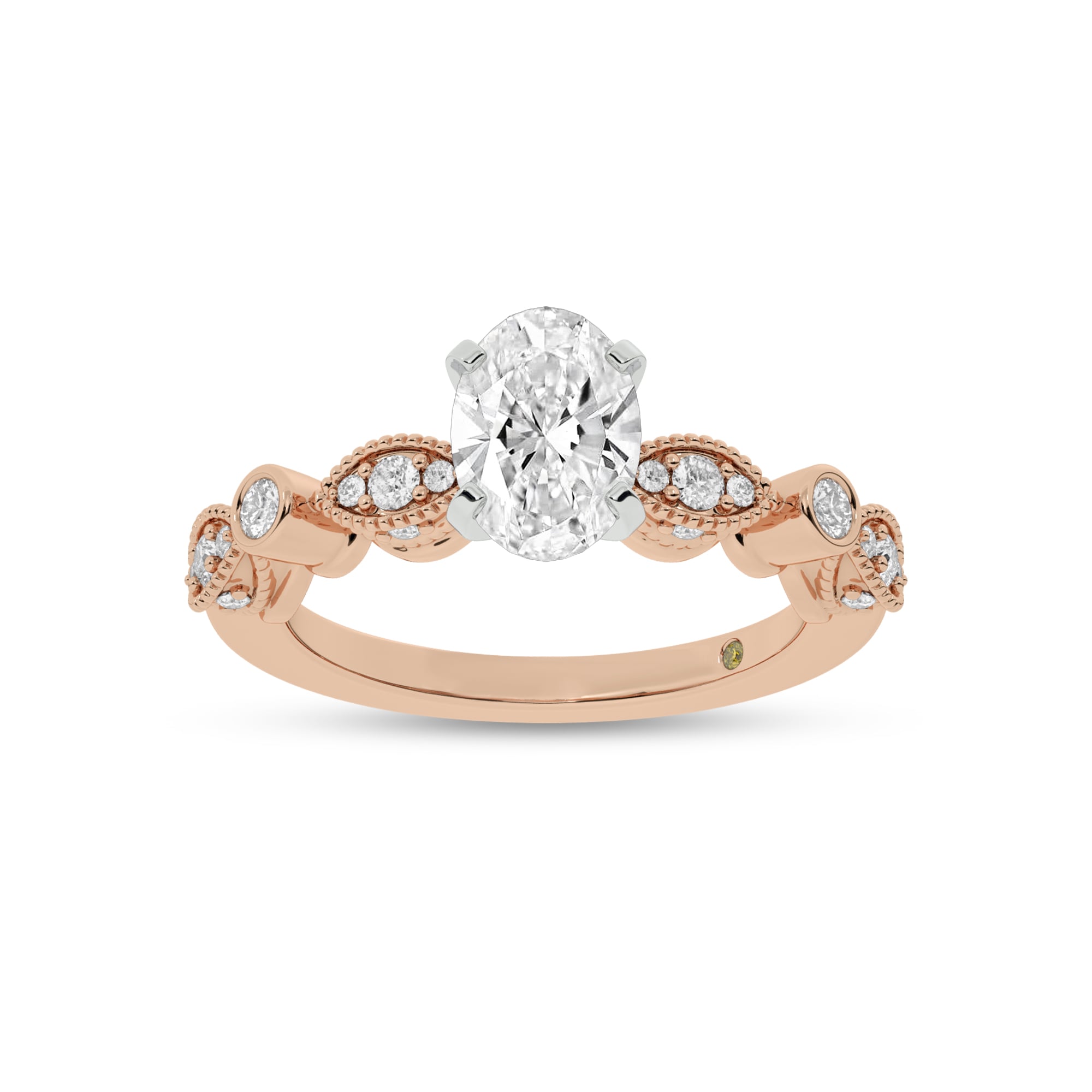Arcan Vintage Inspired Bezel and Pavé Set Oval Lab Diamond Engagement Ring