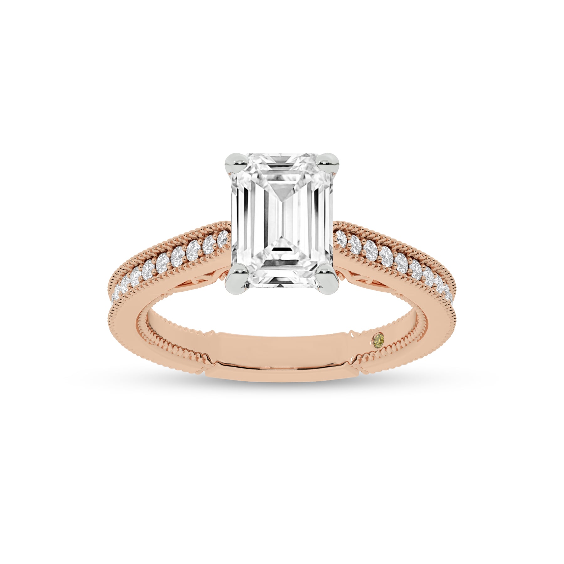 Oslo Vintage Inspired Hidden Accent Emerald Cut Lab Grown Diamond Engagement Ring