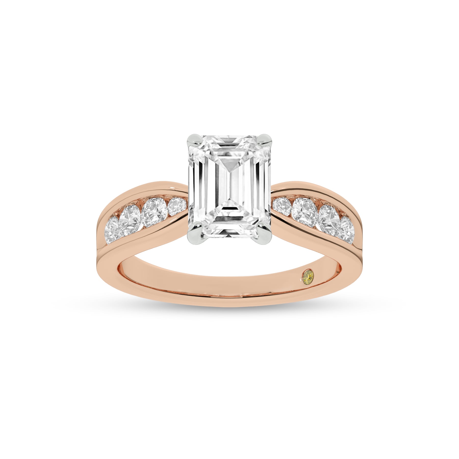 Verve Channel Set Bow Tied Shaped Emerald Cut Lab Diamond Engagement Ring