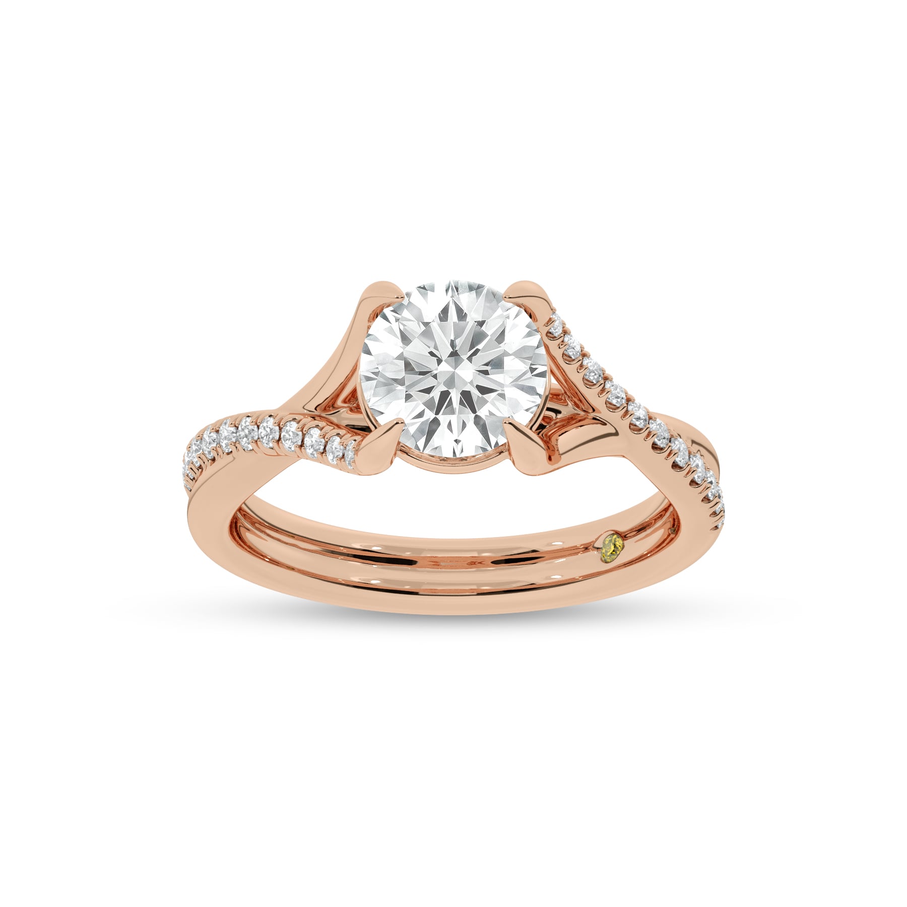 Lumen Twisted Pavé Shank Round Lab Diamond Engagement Ring