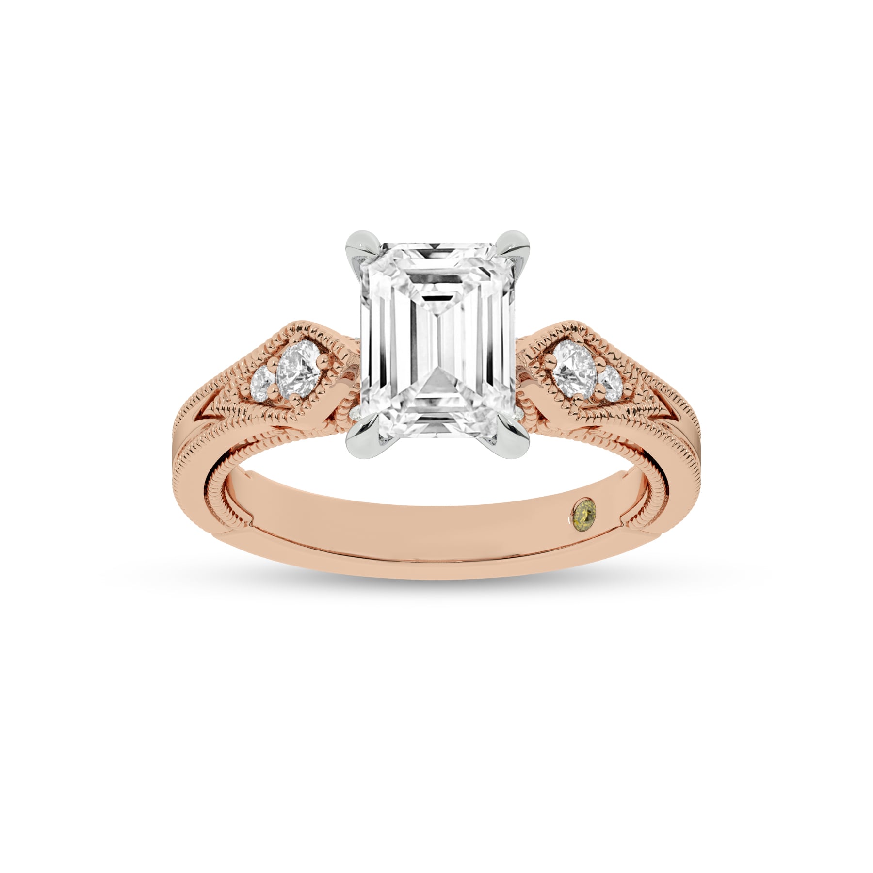 Vesta Vintage Inspired Emerald Cut Lab Grown Diamond Engagement Ring