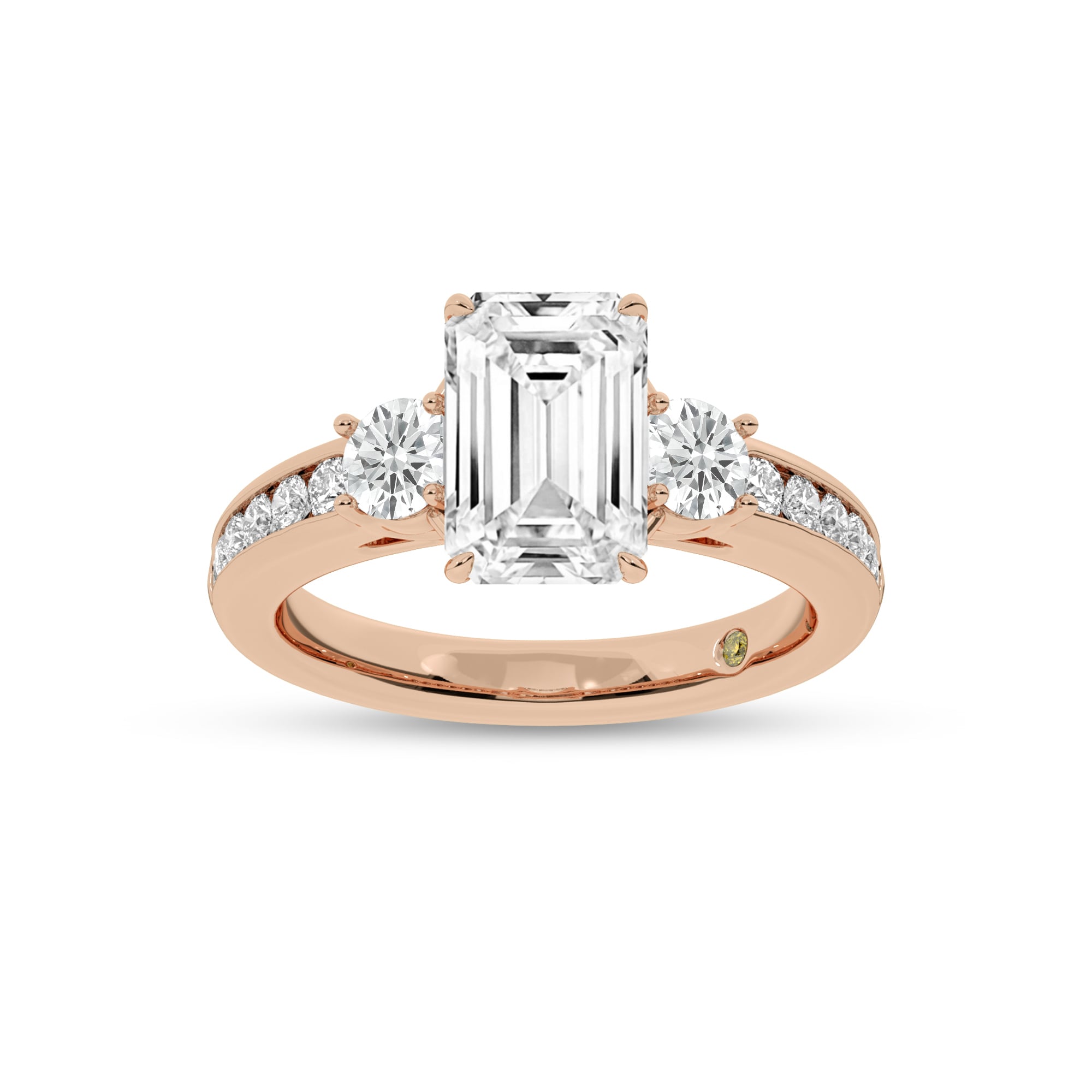 Aura Channel Set Half Coverage Three Stone Emerald Cut Lab Grown Diamond Engagement Ring