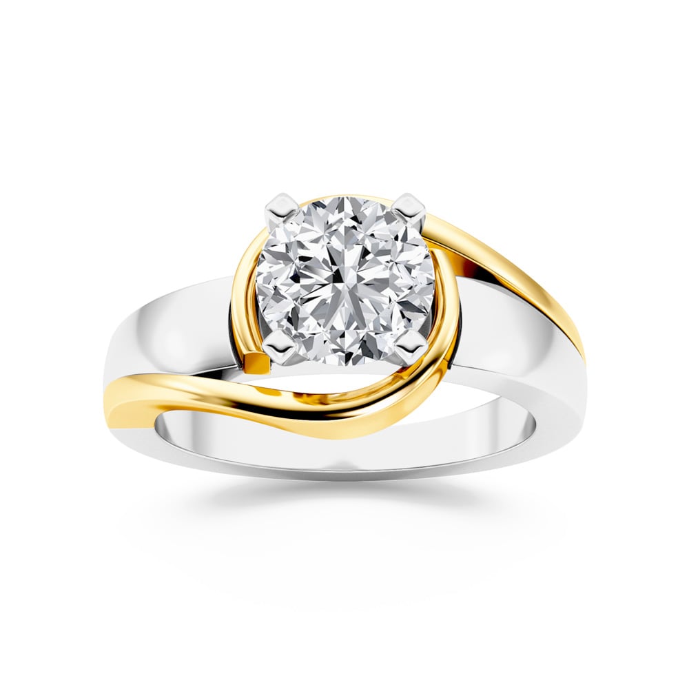 Two Toned Swirl Round Lab Grown Diamond Engagement Ring