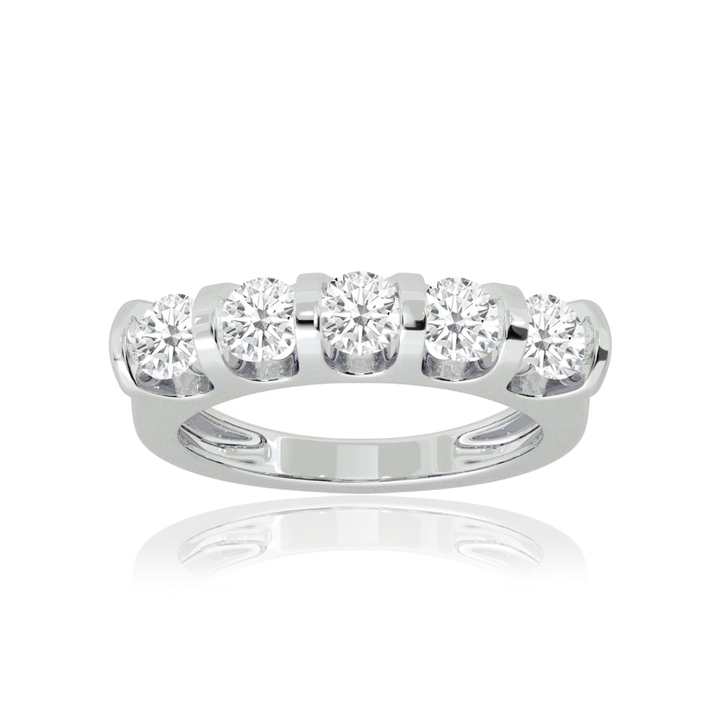 Bali White Gold Bar Set Lab Grown Five Stone Diamond Ring