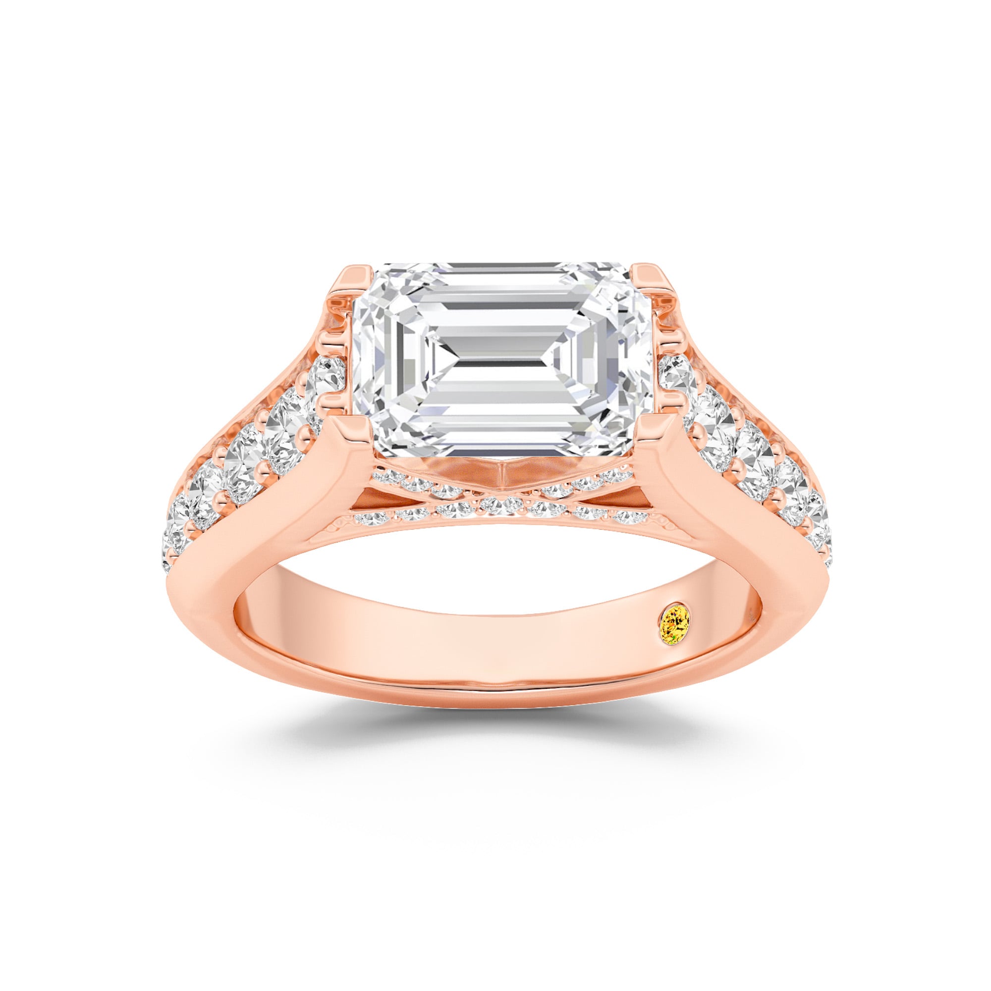 Astra Graduated Pavé Set Emerald Cut Lab Grown Diamond Engagement Ring