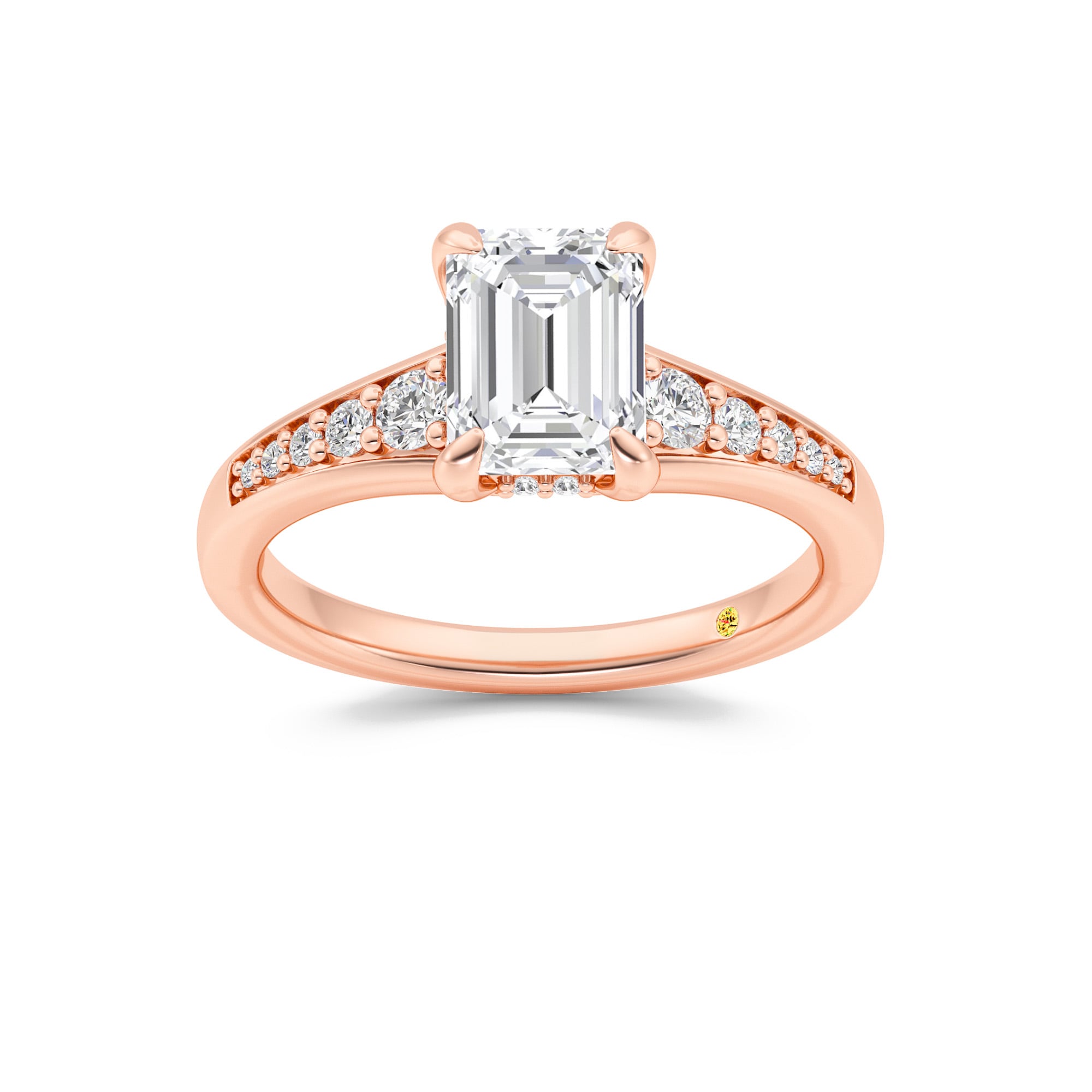 Bloom Tapered Pavé Set Hidden Halo Emerald Cut Lab Grown Diamond Engagement Ring