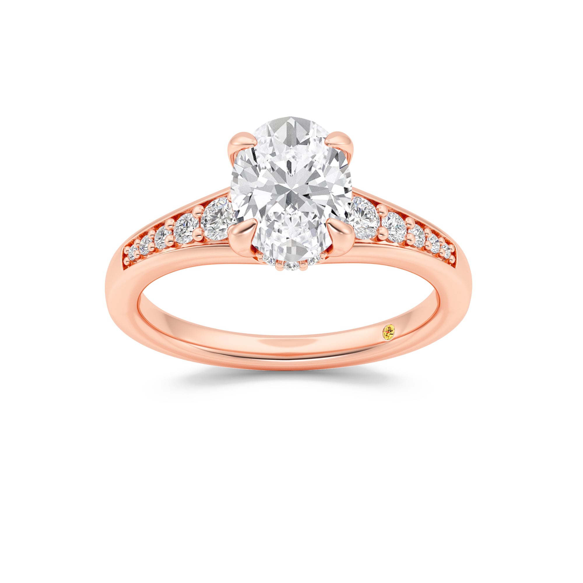Bloom 3Tapered Pavé Set Hidden Halo Oval Lab Grown Diamond Engagement Ring