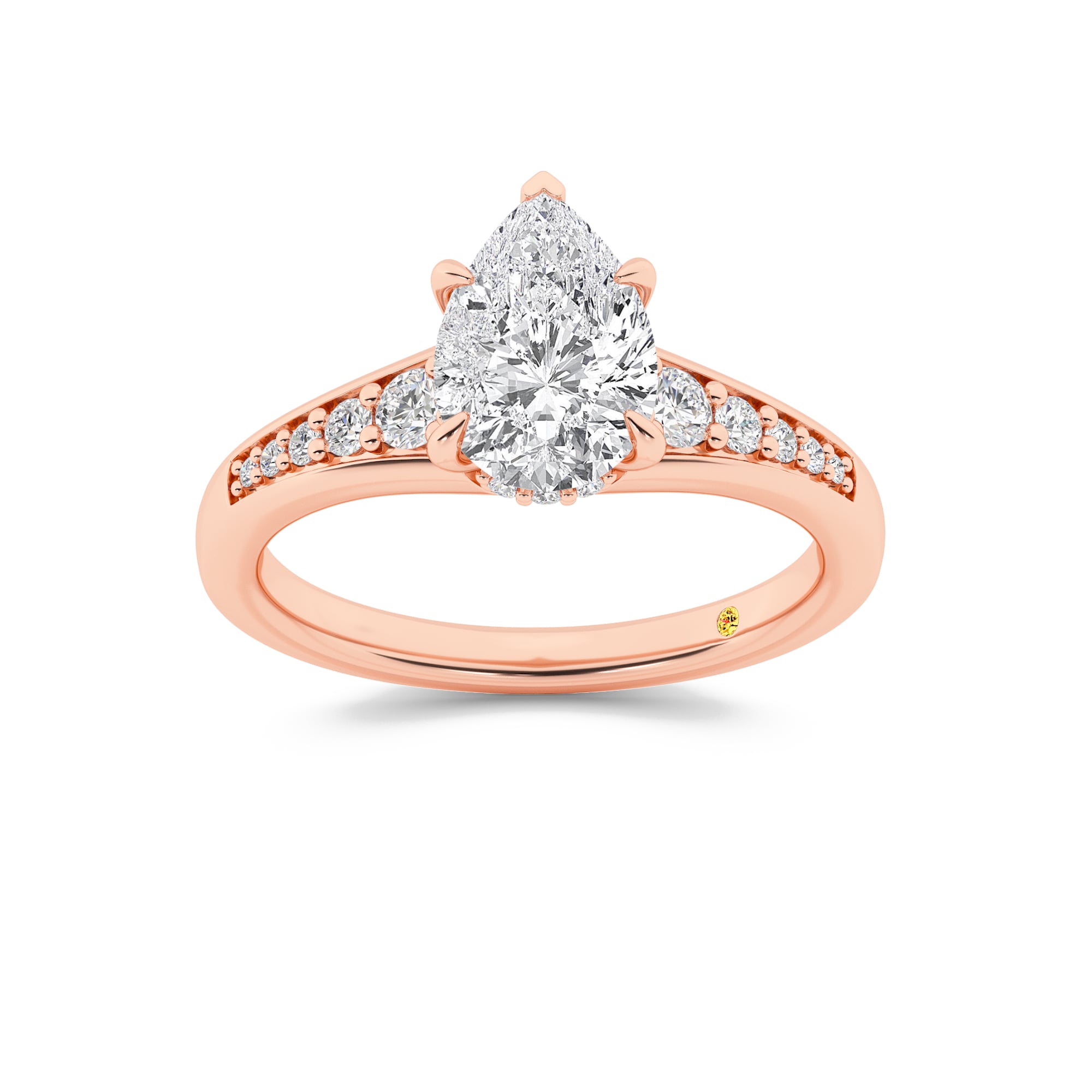 Bloom Tapered Pavé Set Hidden Halo Pear Shape Lab Grown Diamond Engagement Ring
