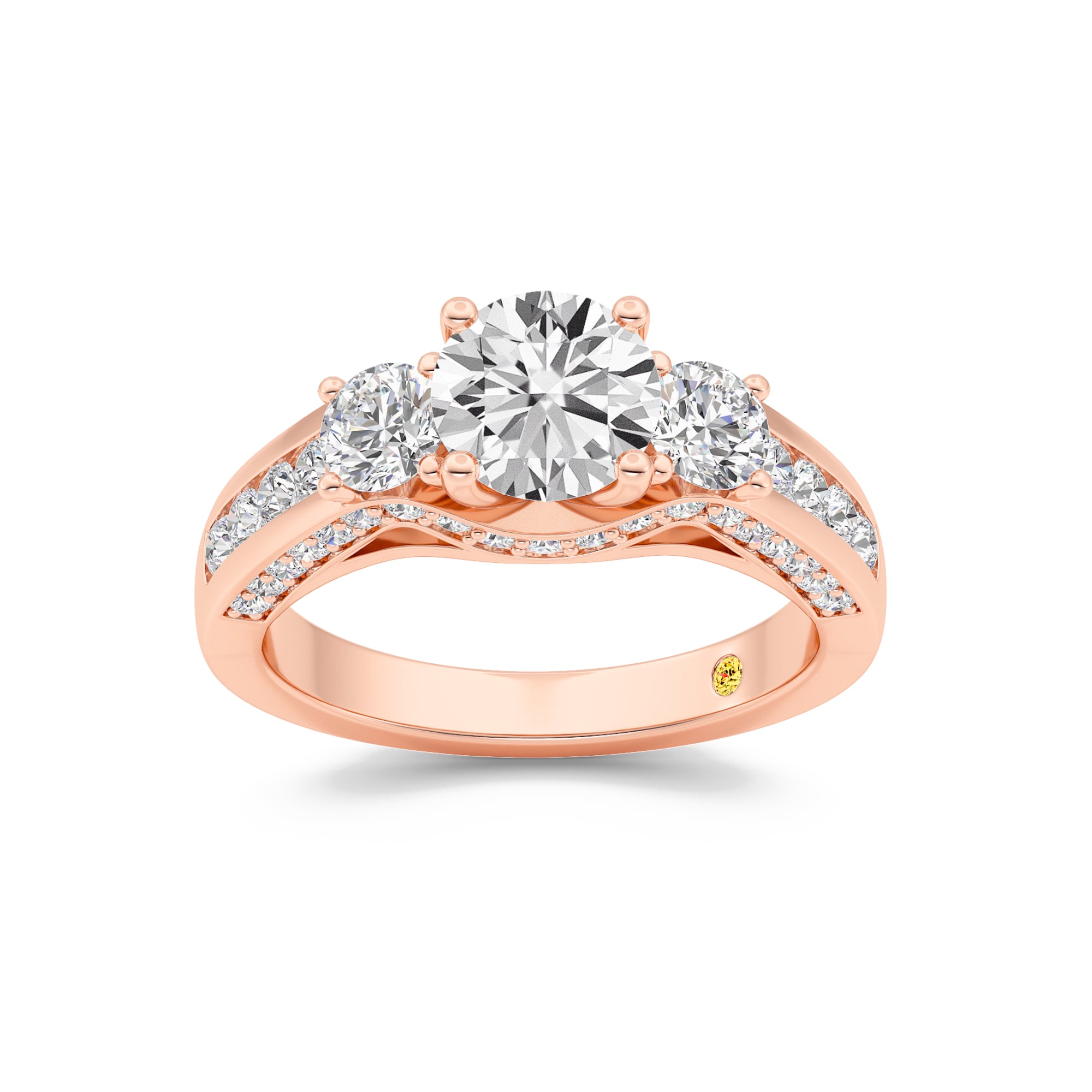 Aarhus Pavé Set Hidden Accent Three Stone Round Lab Grown Cathedral Diamond Engagement Ring